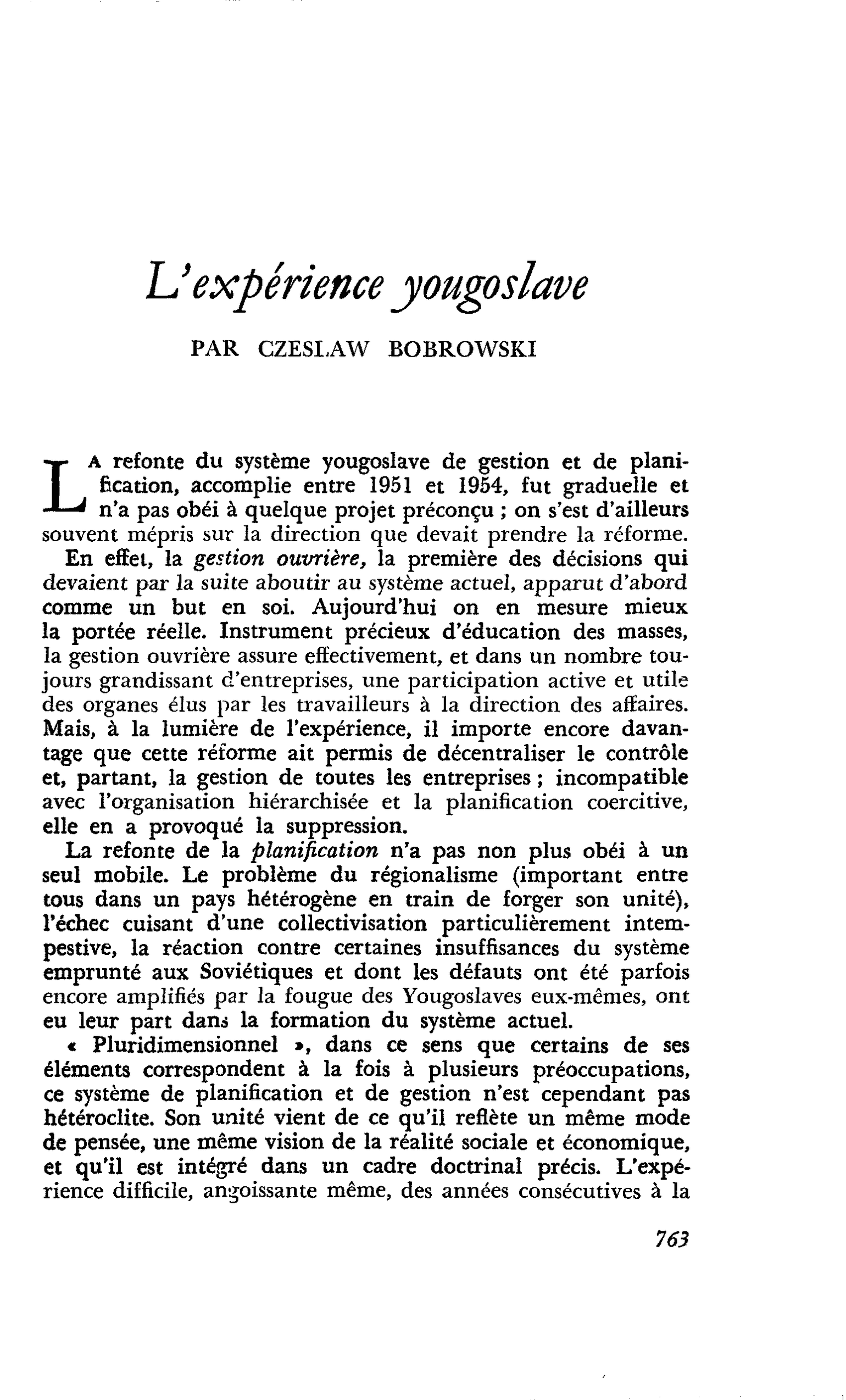L’expérience yougoslave
