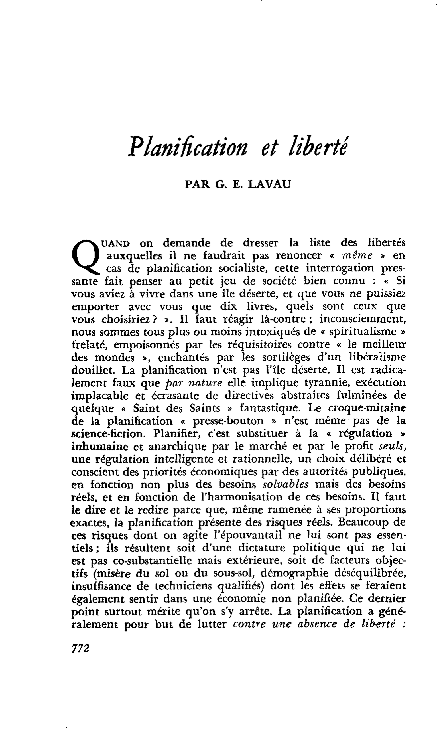 Planification et liberté