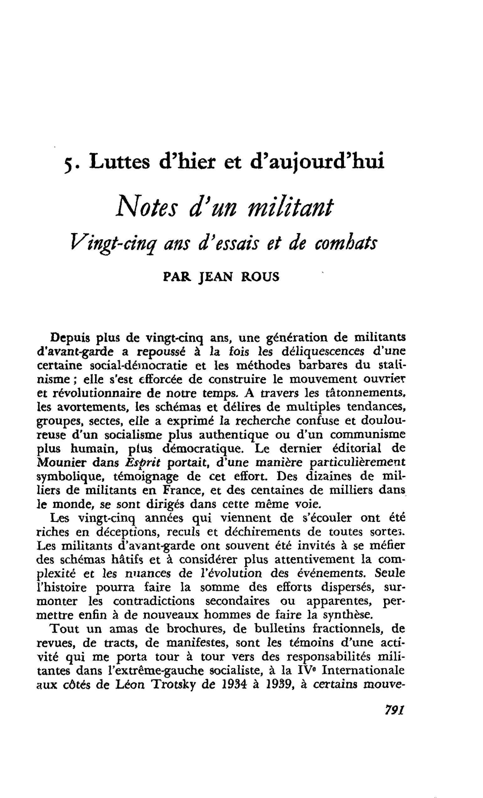 Notes d’un militant. Vingt-cinq ans d’essais et de combats