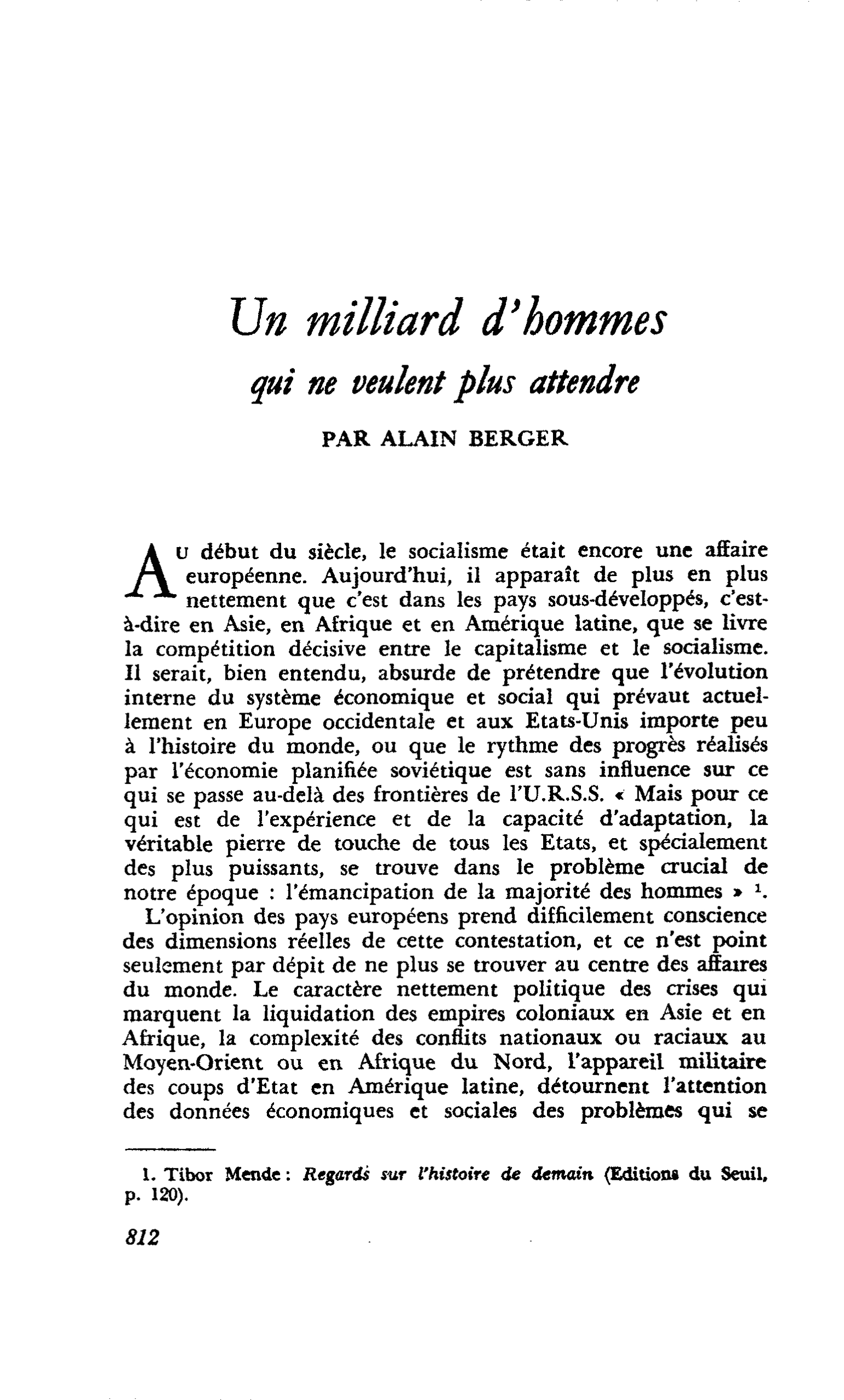 Un milliard d’hommes qui ne veulent plus attendre