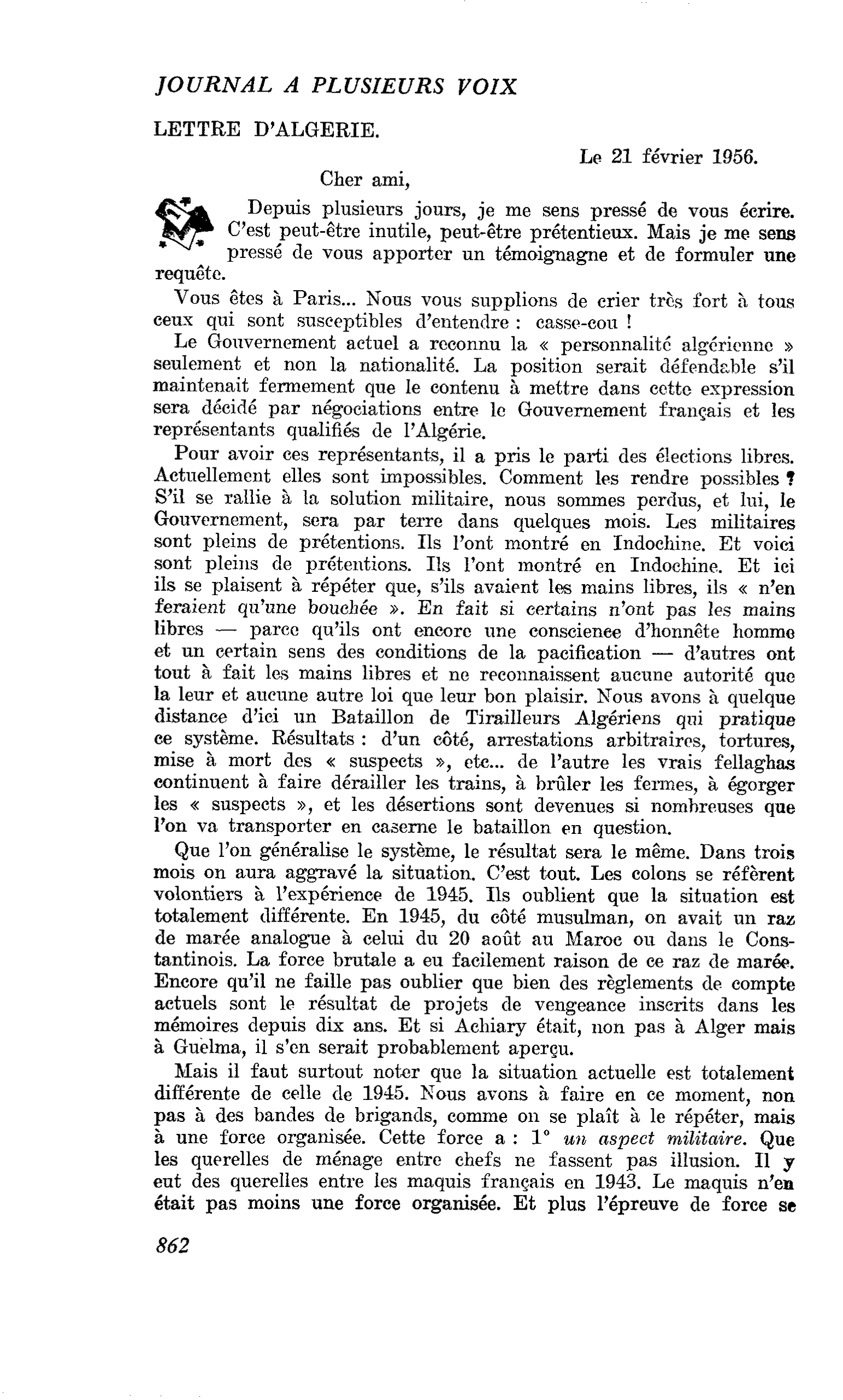 LETTRE D’ALGERIE