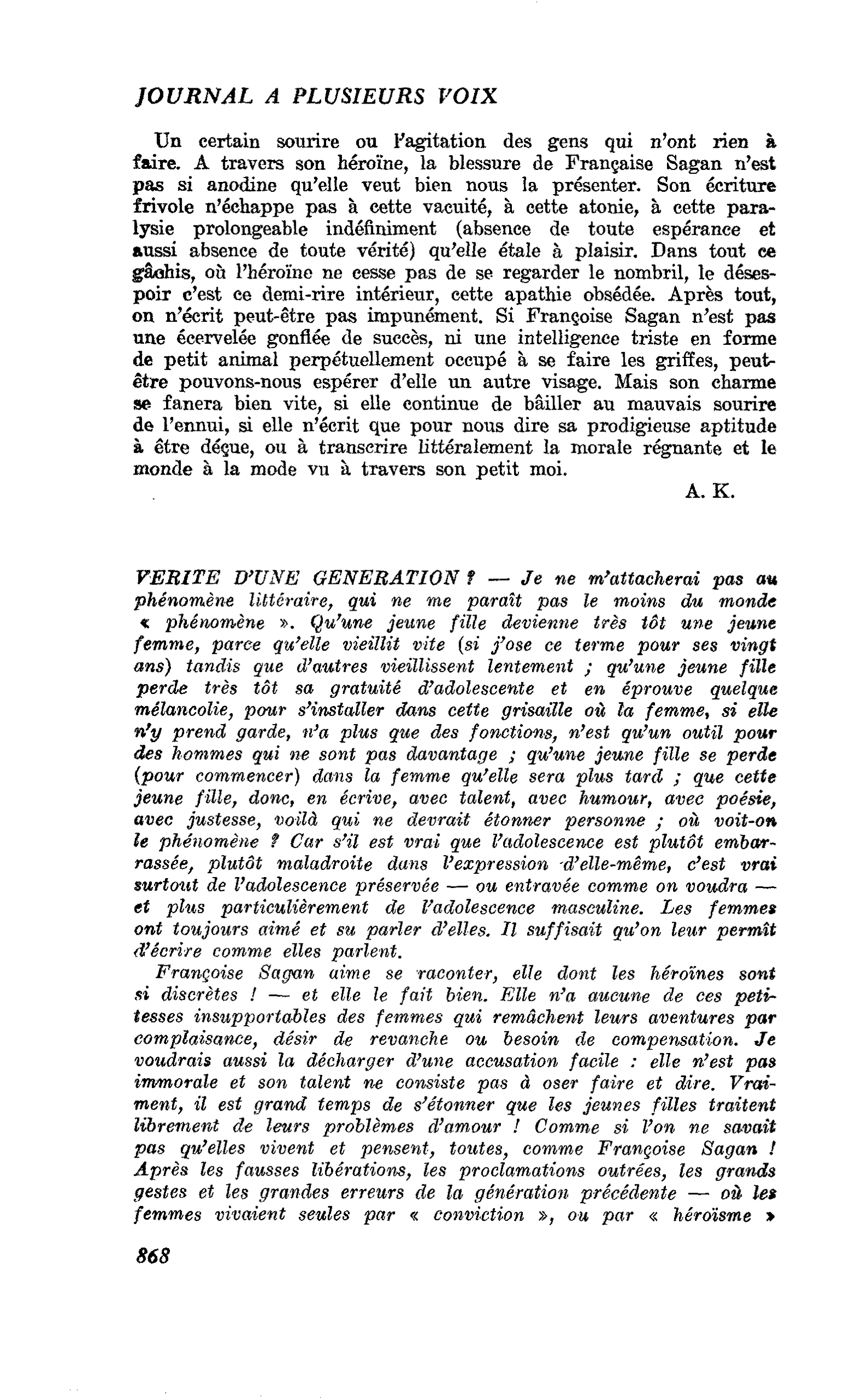 VERITE D’UNE GENERATION ?
