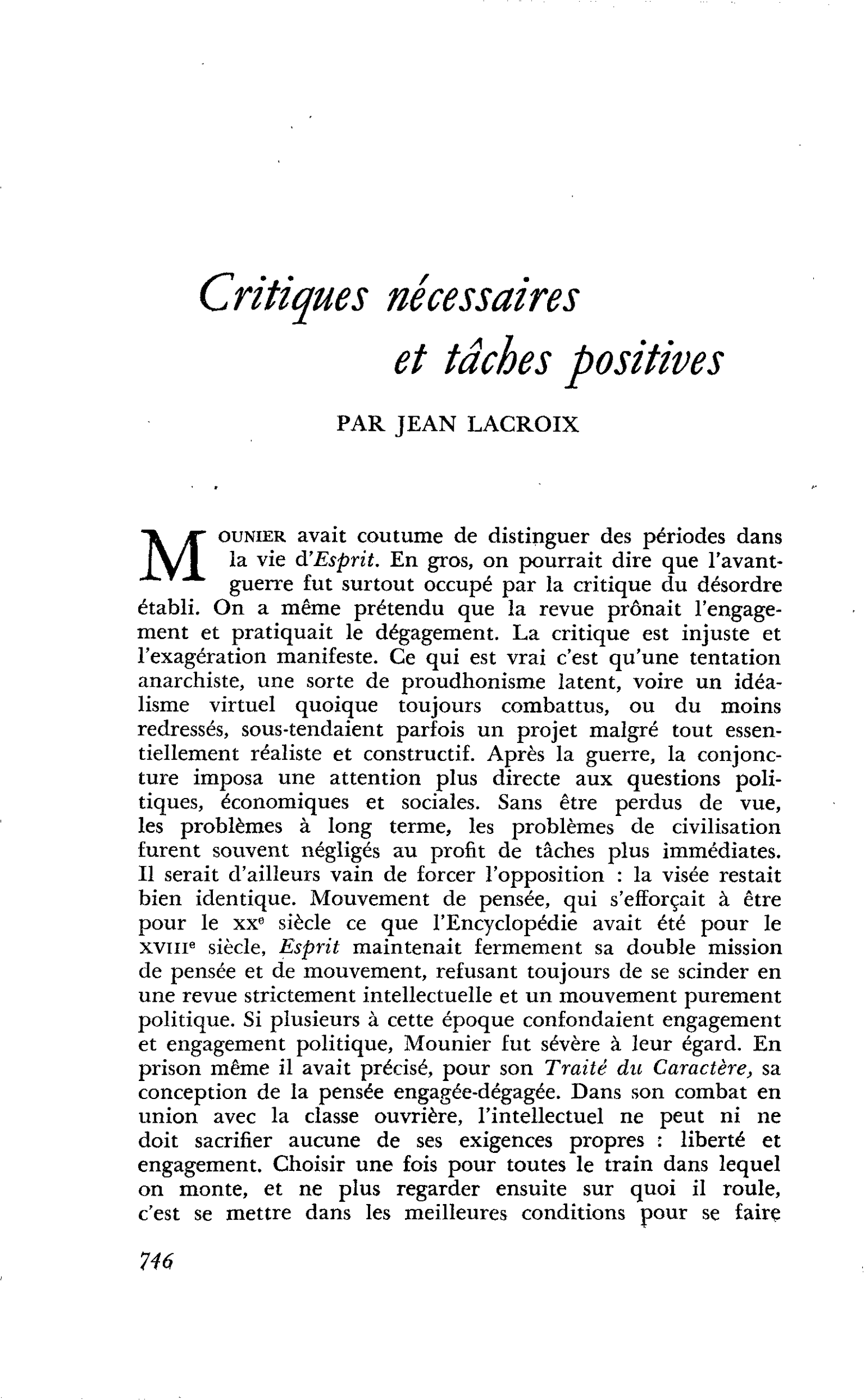 Critiques nécessaires et tâches positives