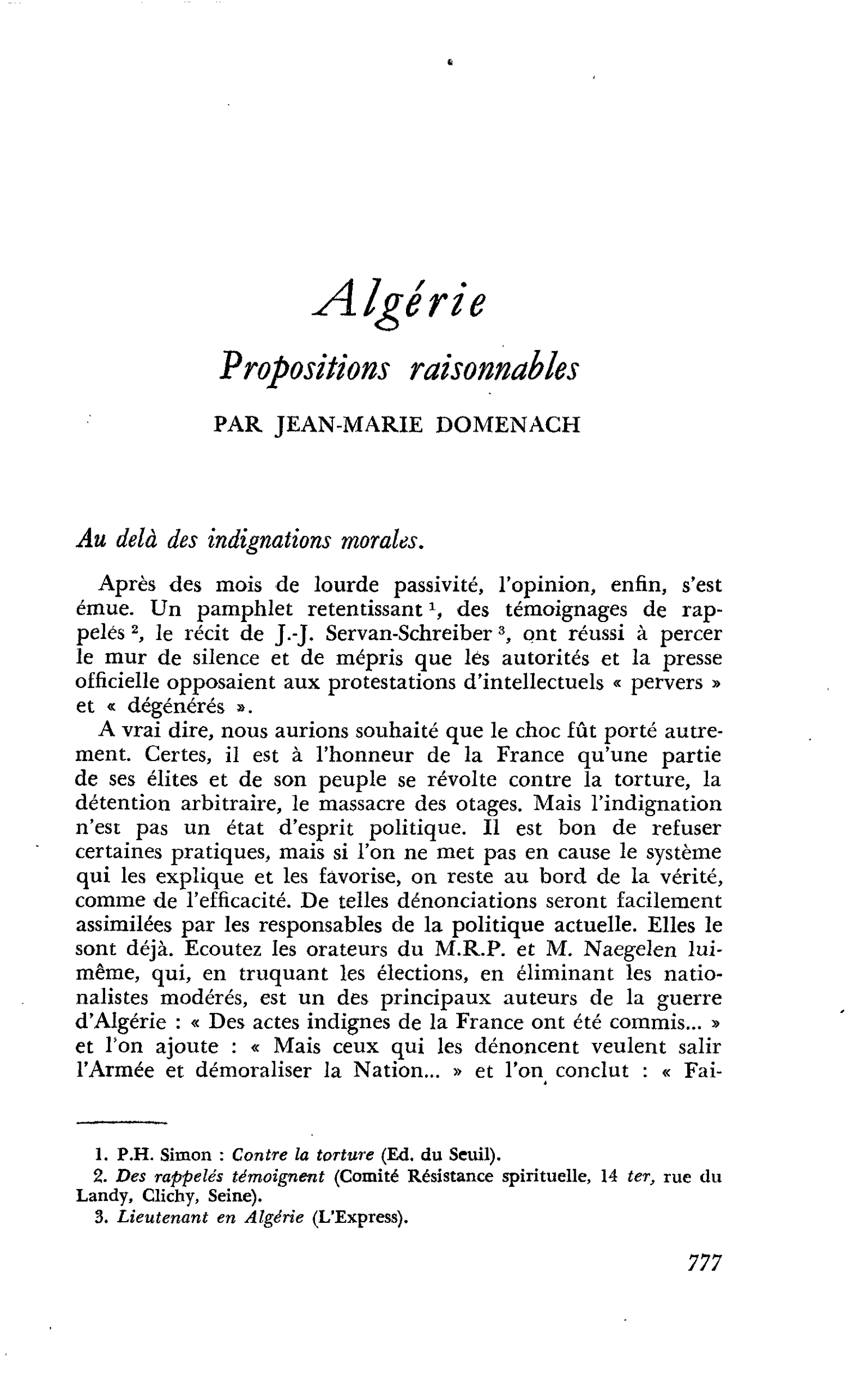 Algérie : Propositions raisonnables