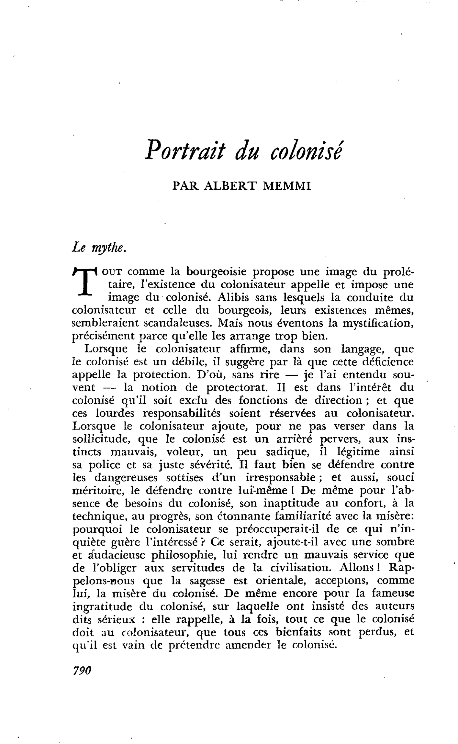 Portrait du colonisé