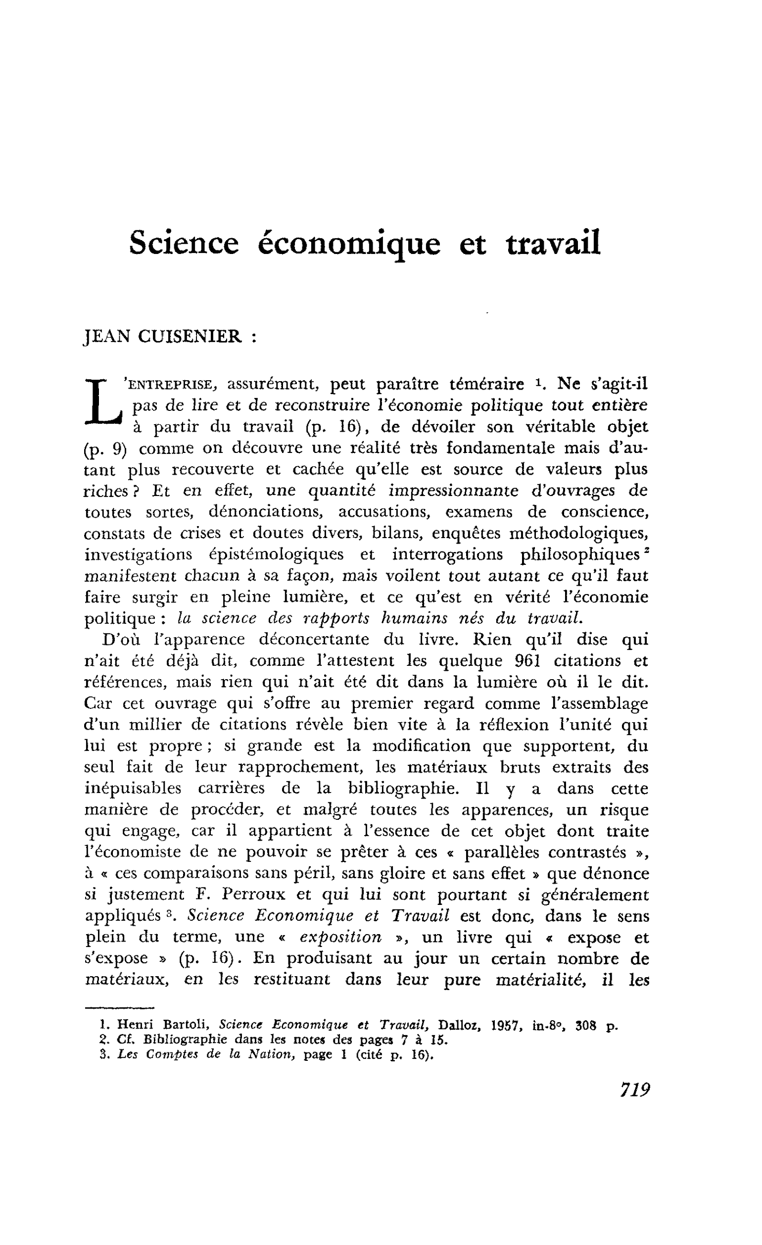Science économique et travail