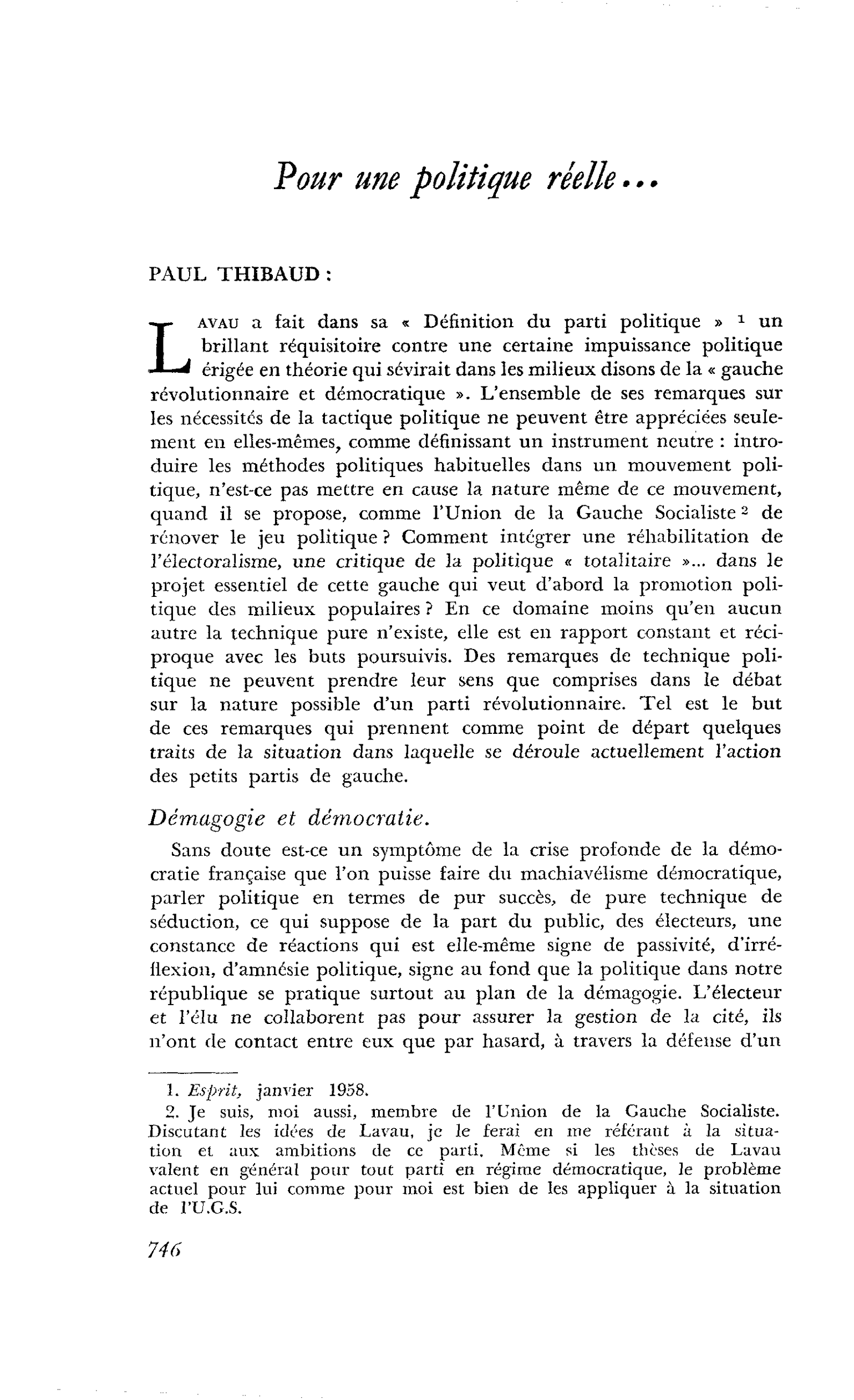 Pour une politique réelle…