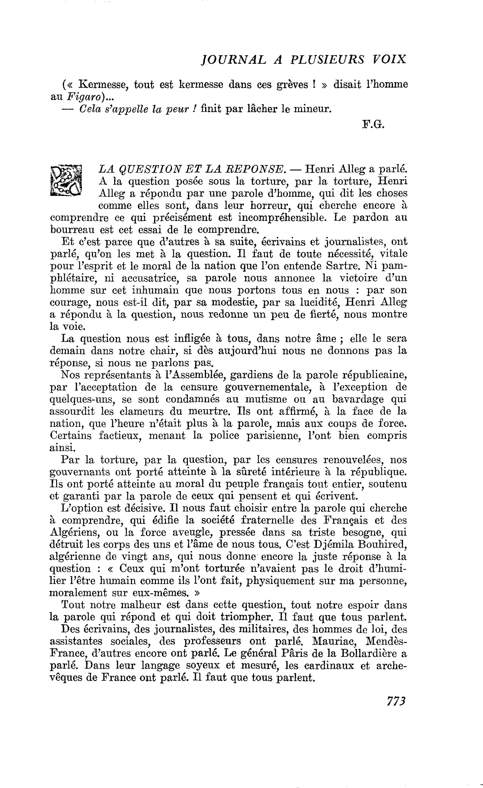 LA QUESTION ET LA REPONSE