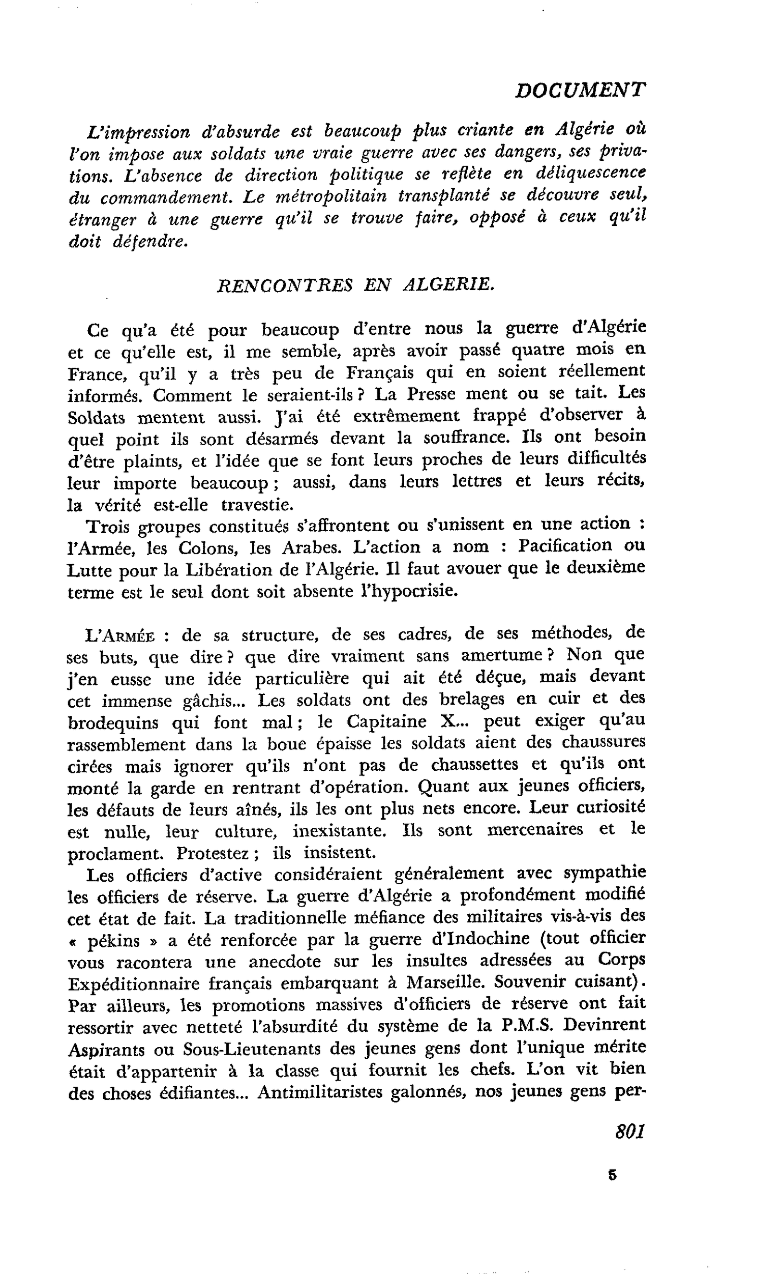 Une jeunesse en guerre : RENCONTRES EN ALGERIE
