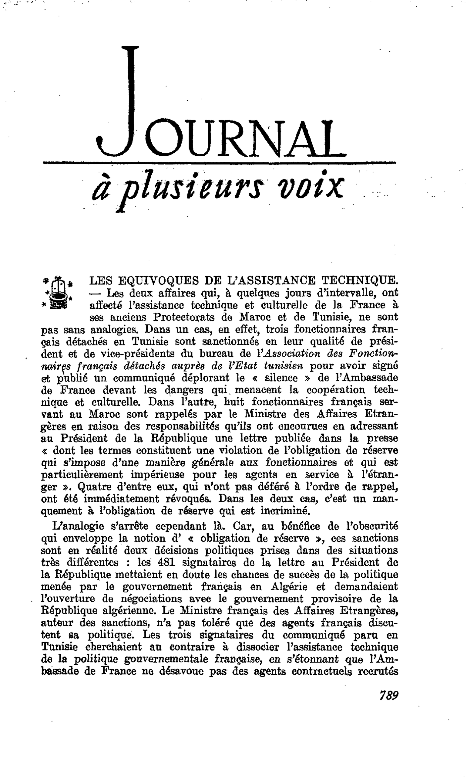 LES EQUIVOQUES DE L’ASSISTANCE TECHNIQUE
