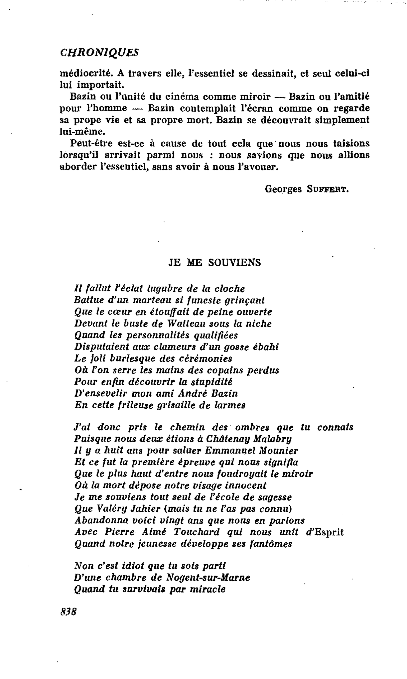 ANDRÉ BAZIN : JE ME SOUVIENS