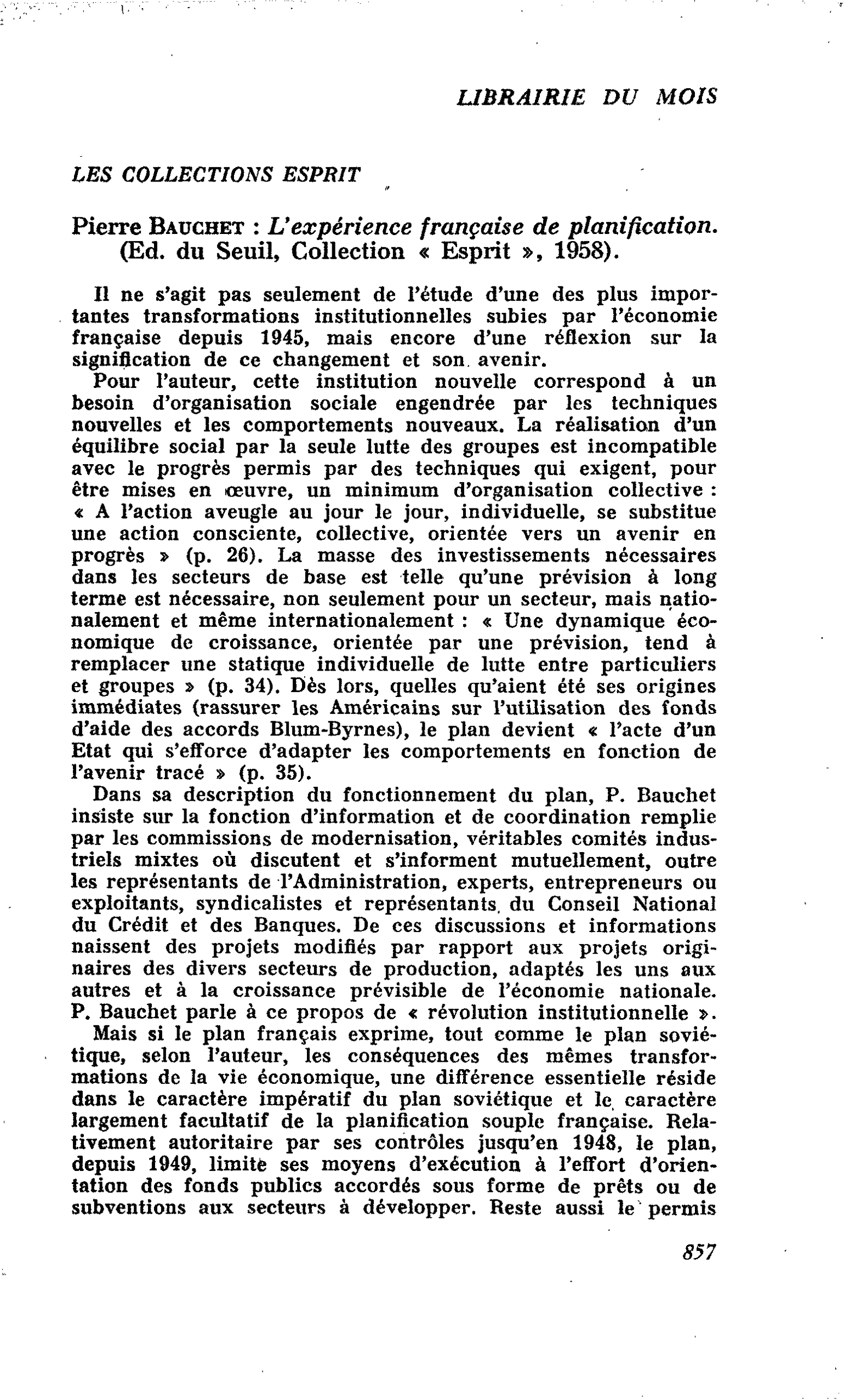 Pierre Bauchet : L’expérience française de planification.