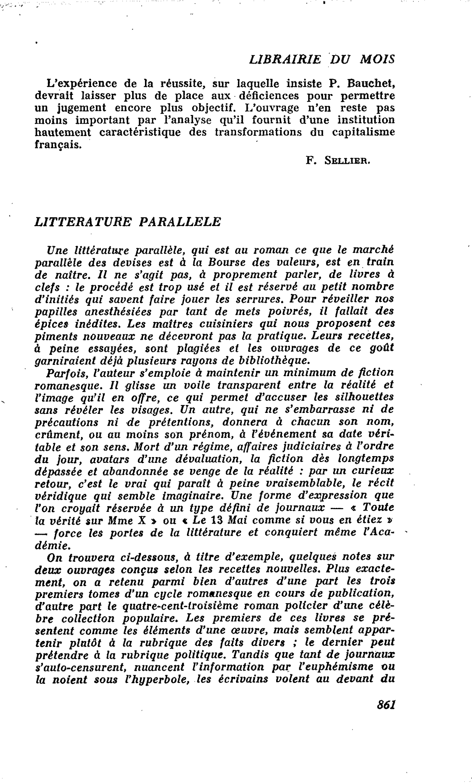 LITTERATURE PARALLELE