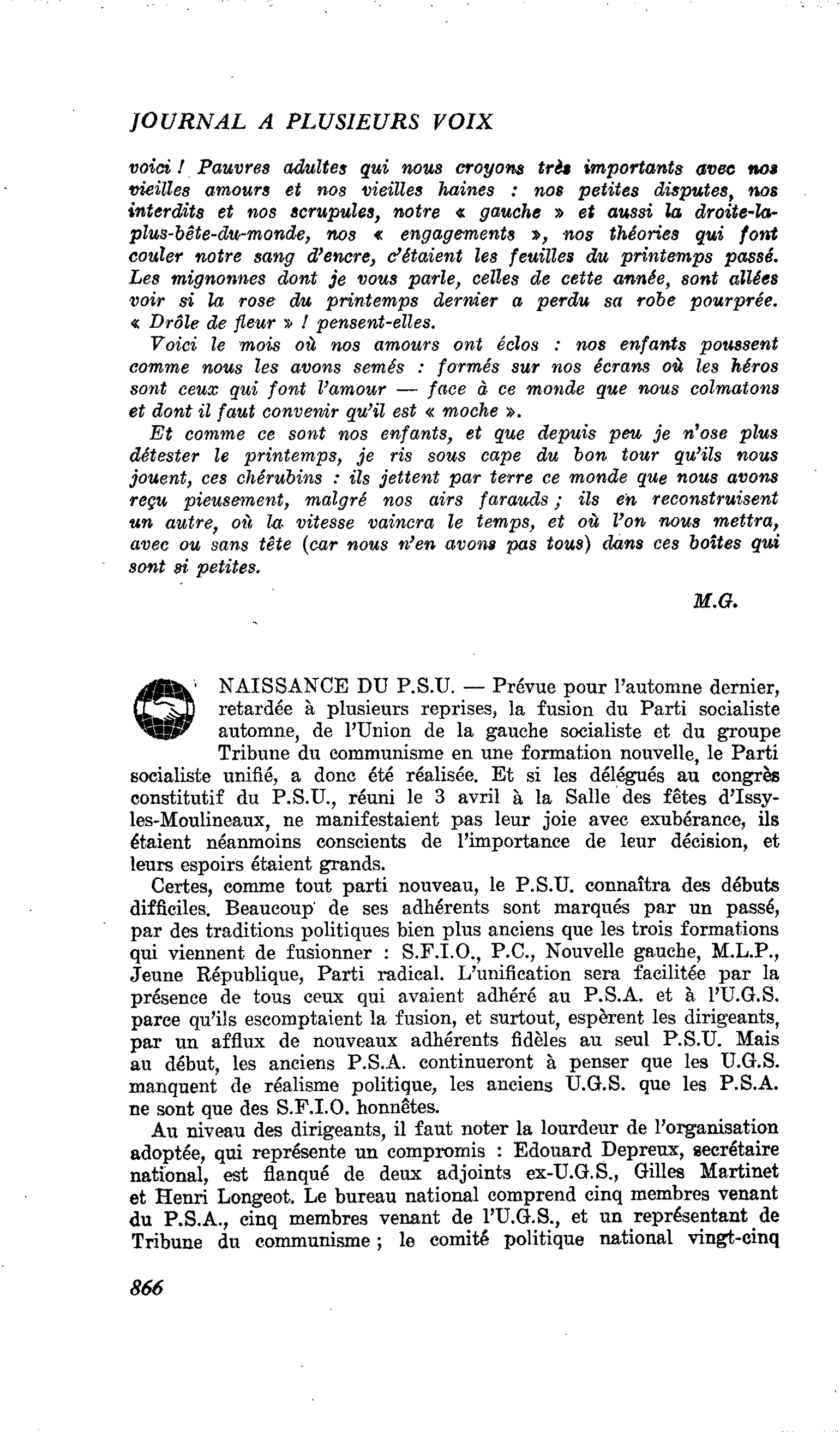 NAISSANCE DU P.S.U.