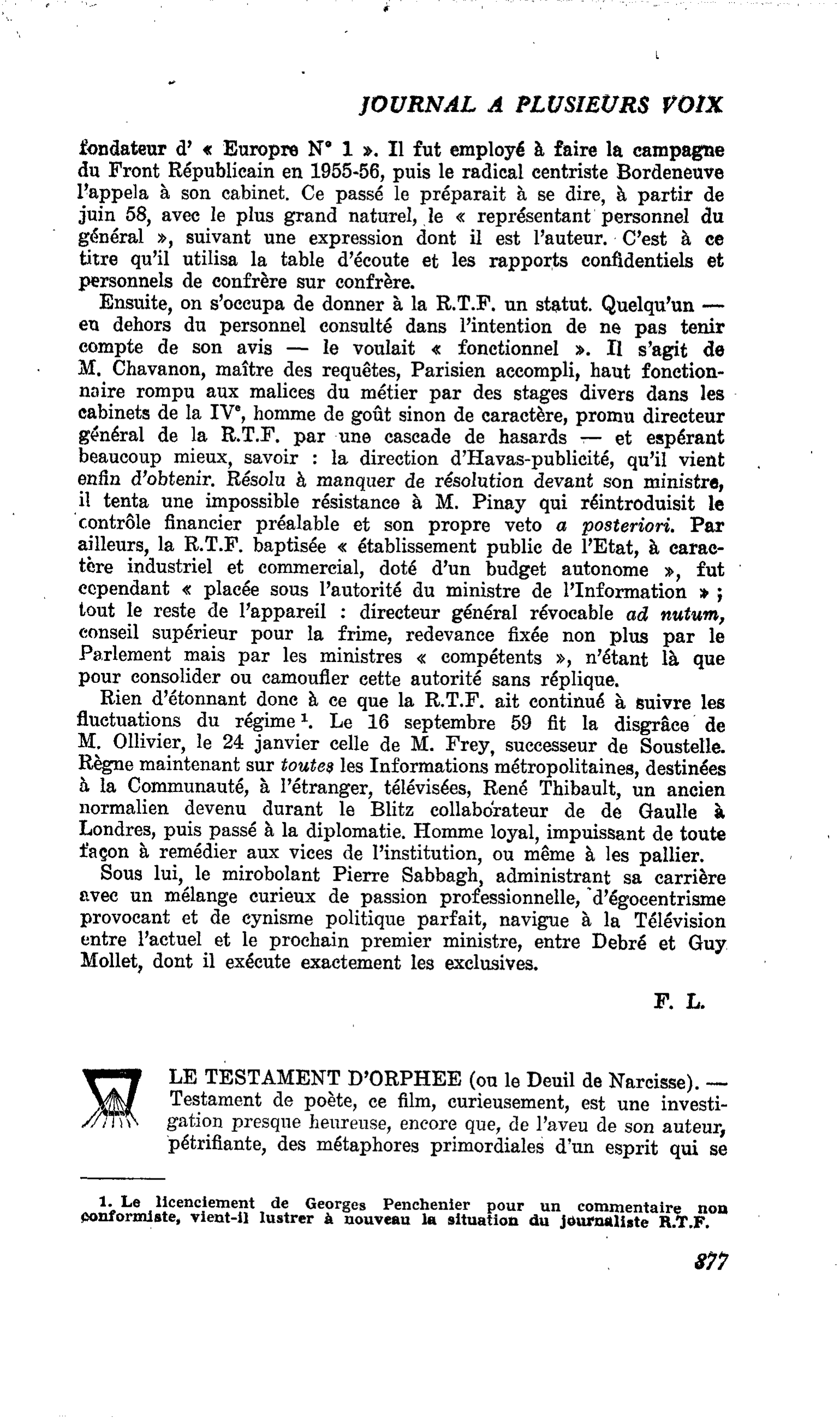 LE TESTAMENT D’ORPHEE (ou le Deuil de Narcisse)