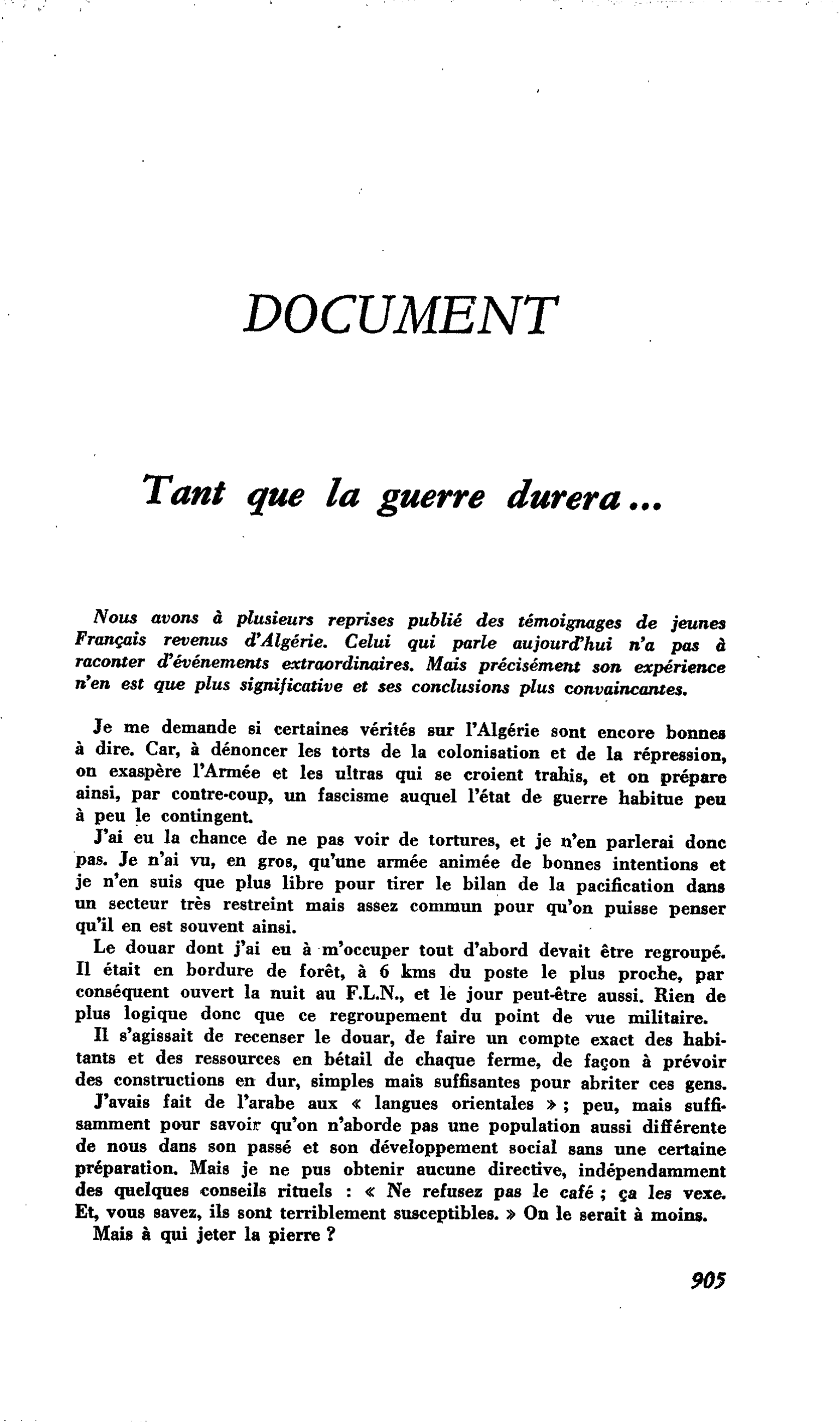 Tant que la guerre durera..