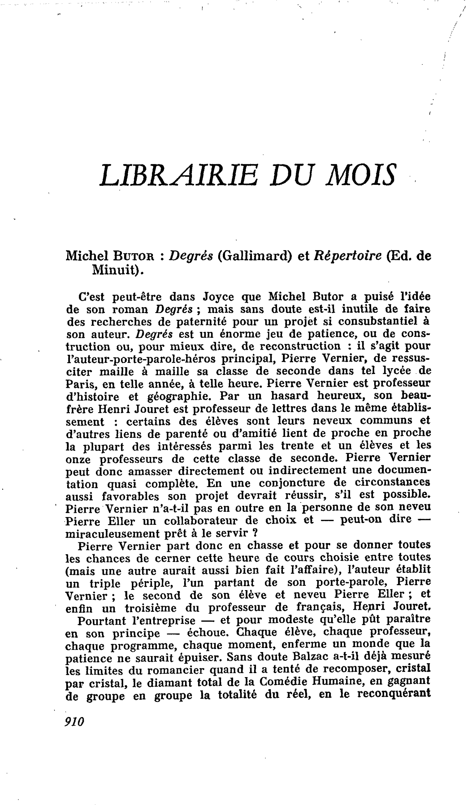 Michel Butor : Degrés et Répertoire