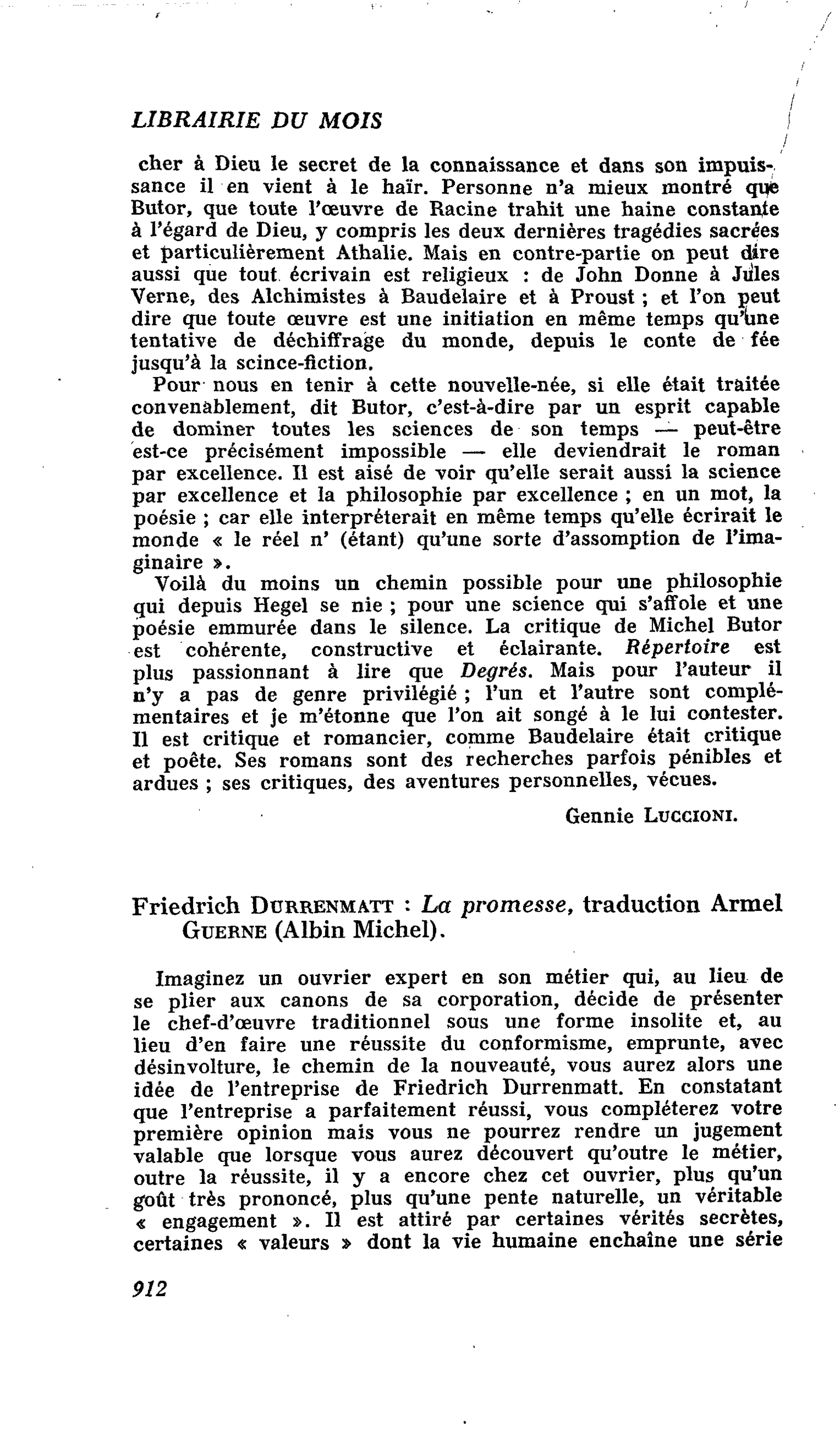 Friedrich Durrenmatt : La promesse