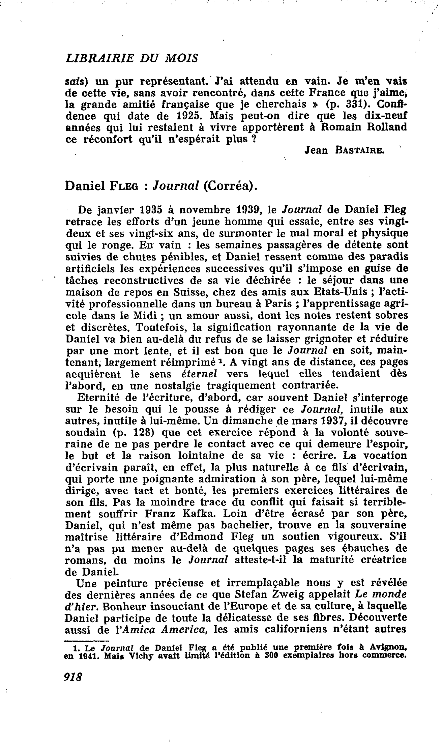 Daniel Fleg : Journal