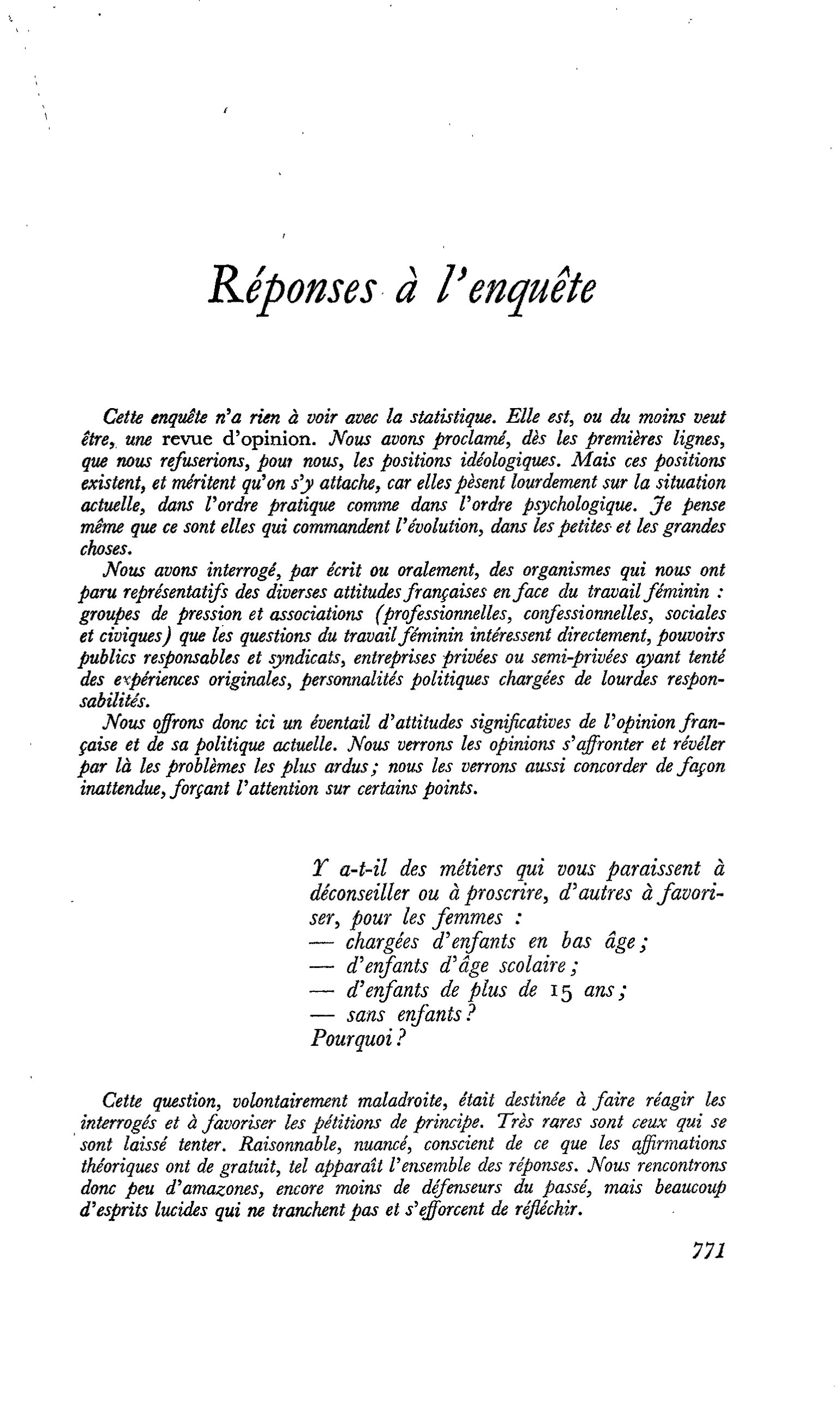 Réponses à l’enquête
