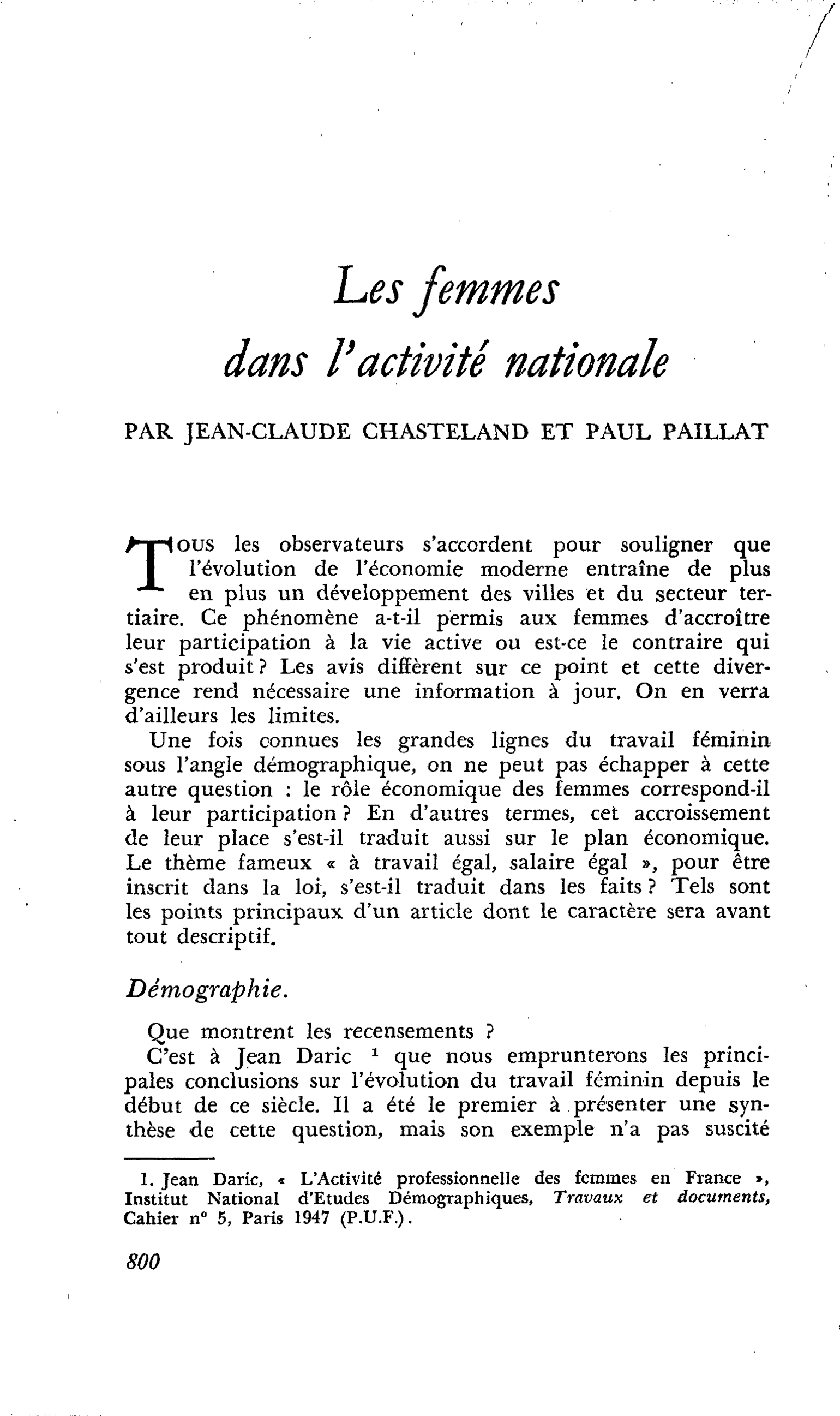 Les femmes dans l’activité nationale