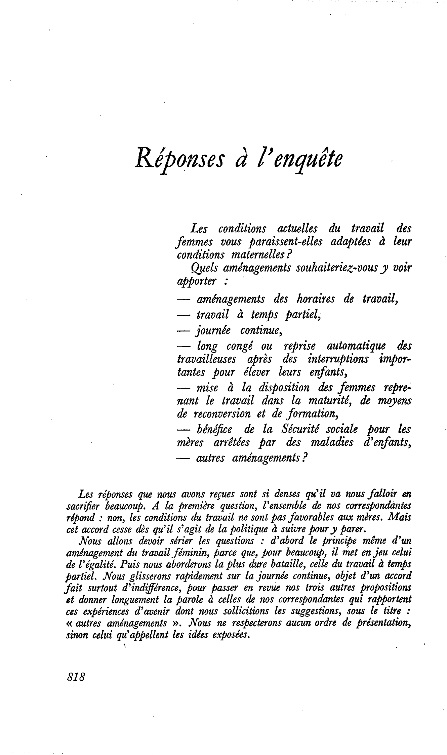 Réponses à l’enquête