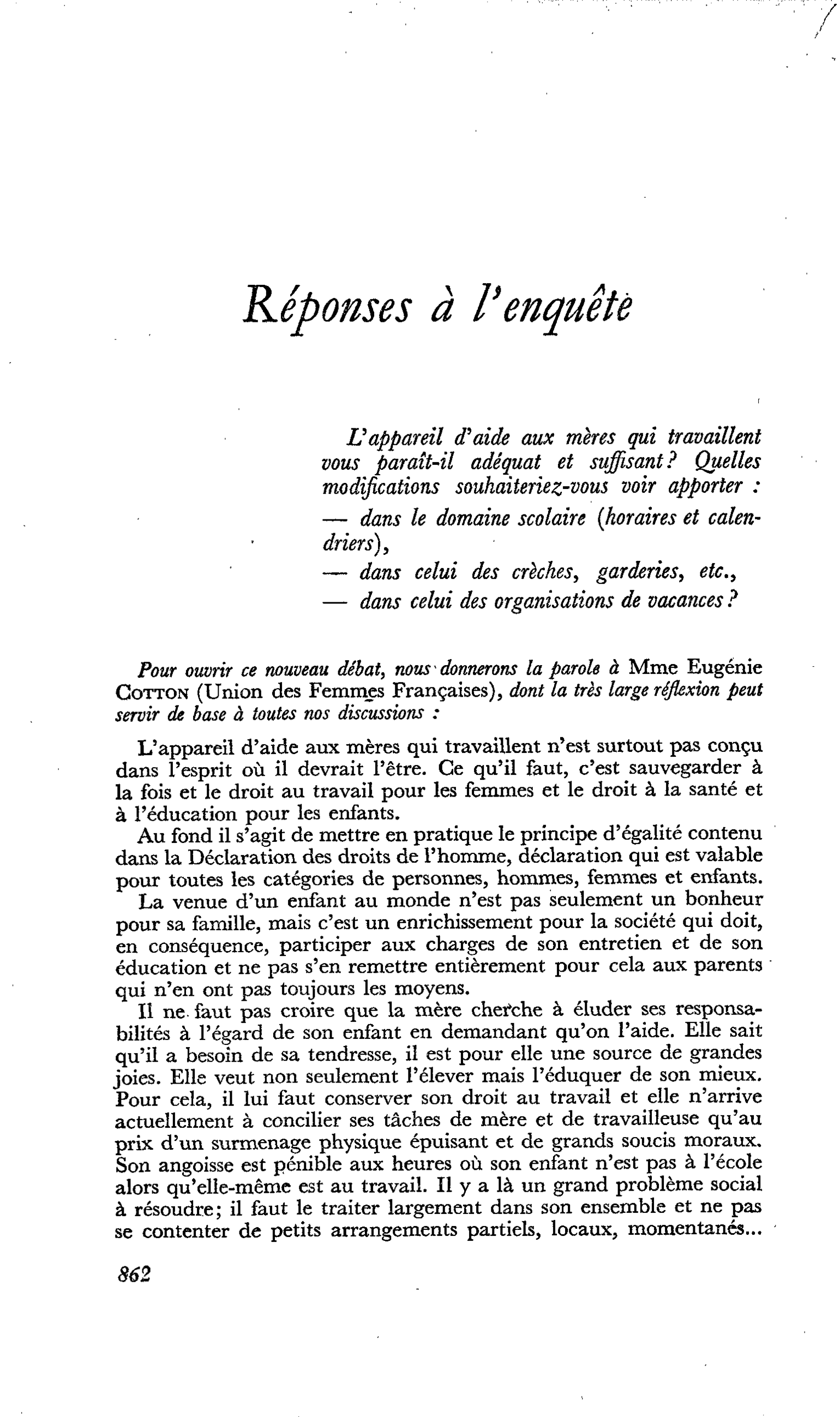 Réponses à l’enquête