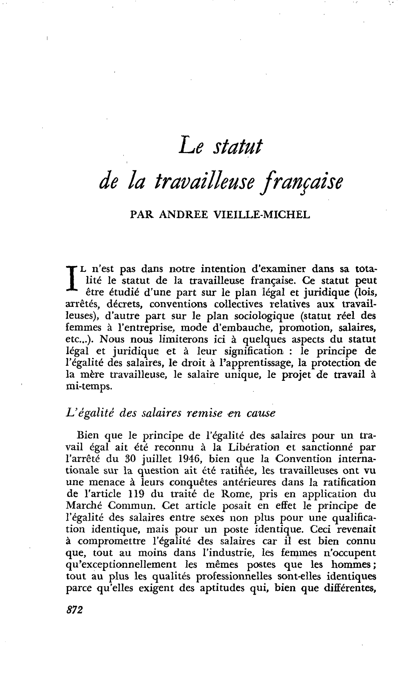 Le statut de la travailleuse française