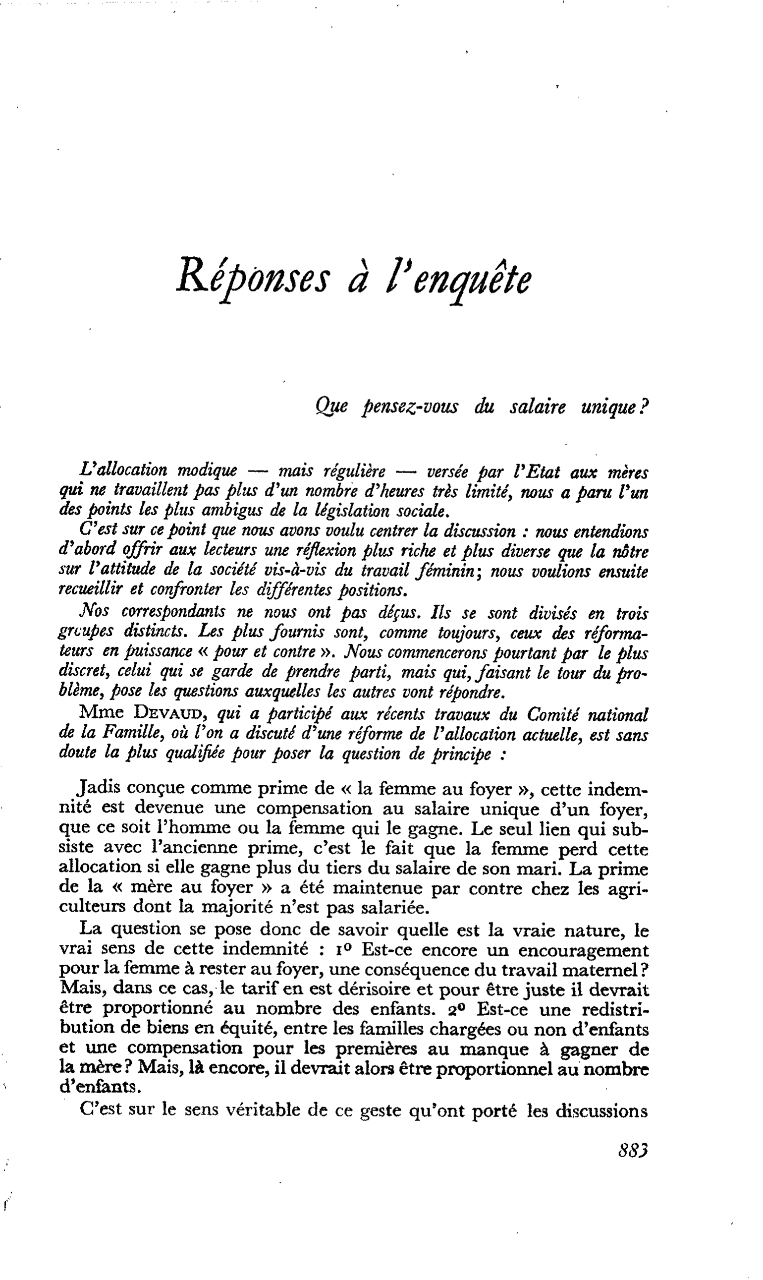 Réponses à l’enquête