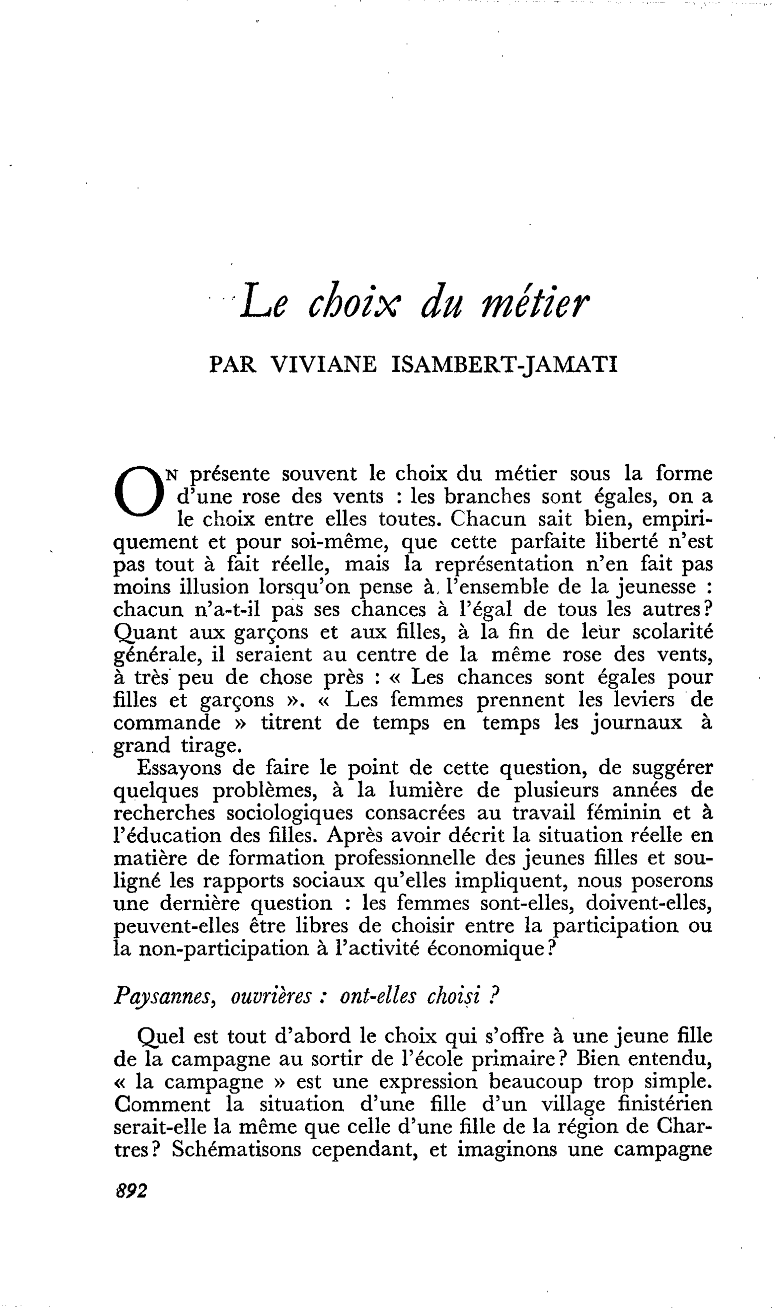 Le choix du métier