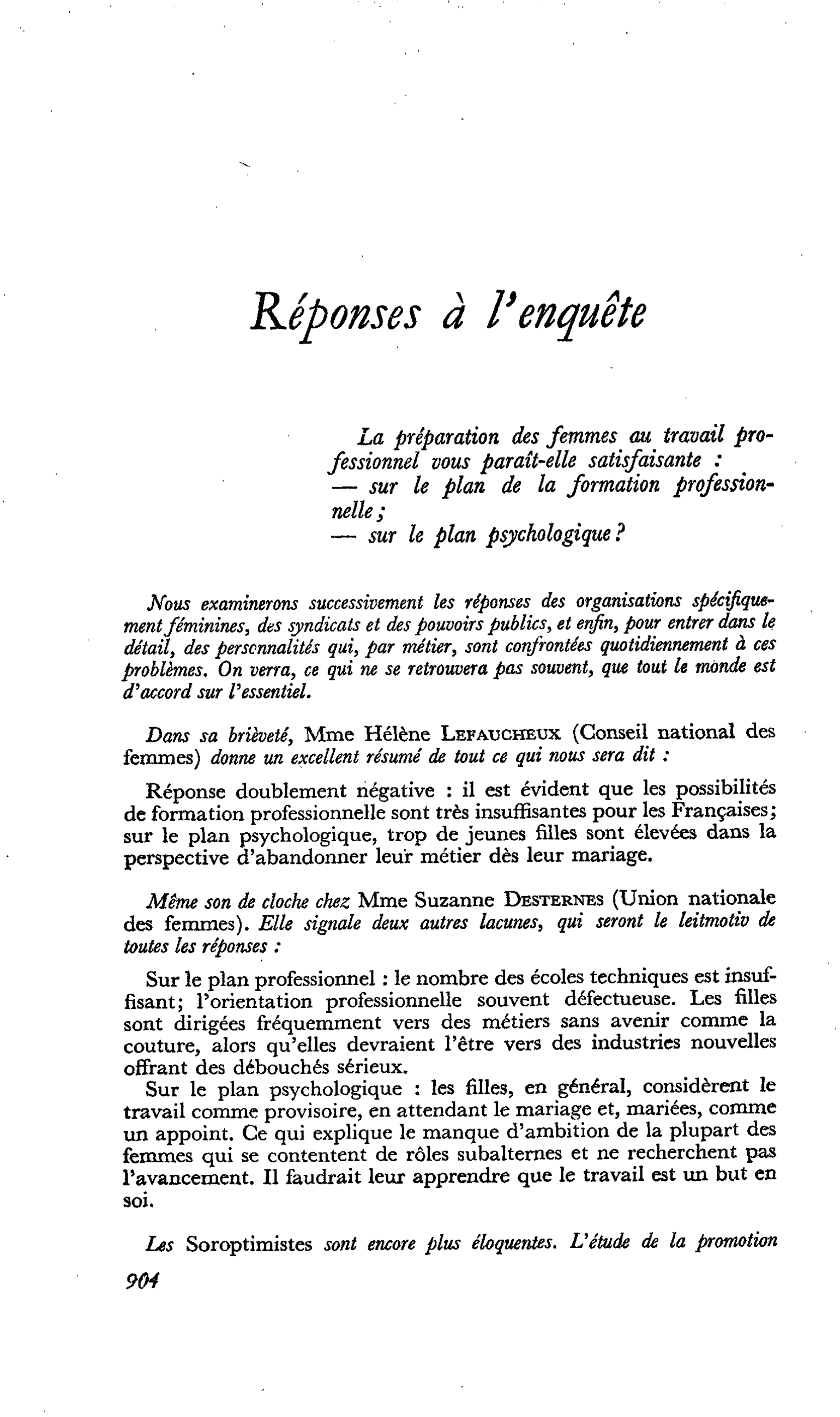 Réponses à l’enquête