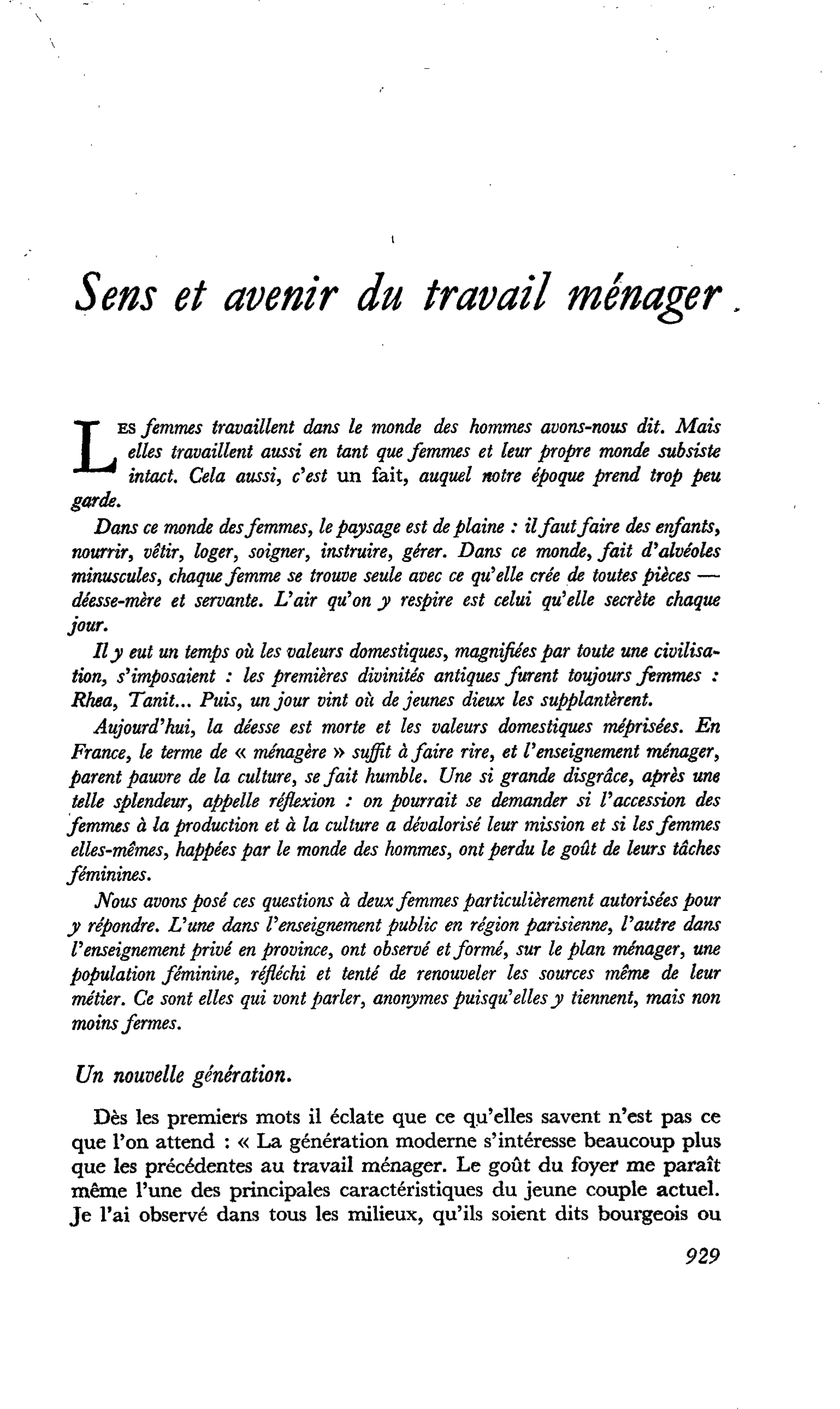 Sens et avenir du travail ménager