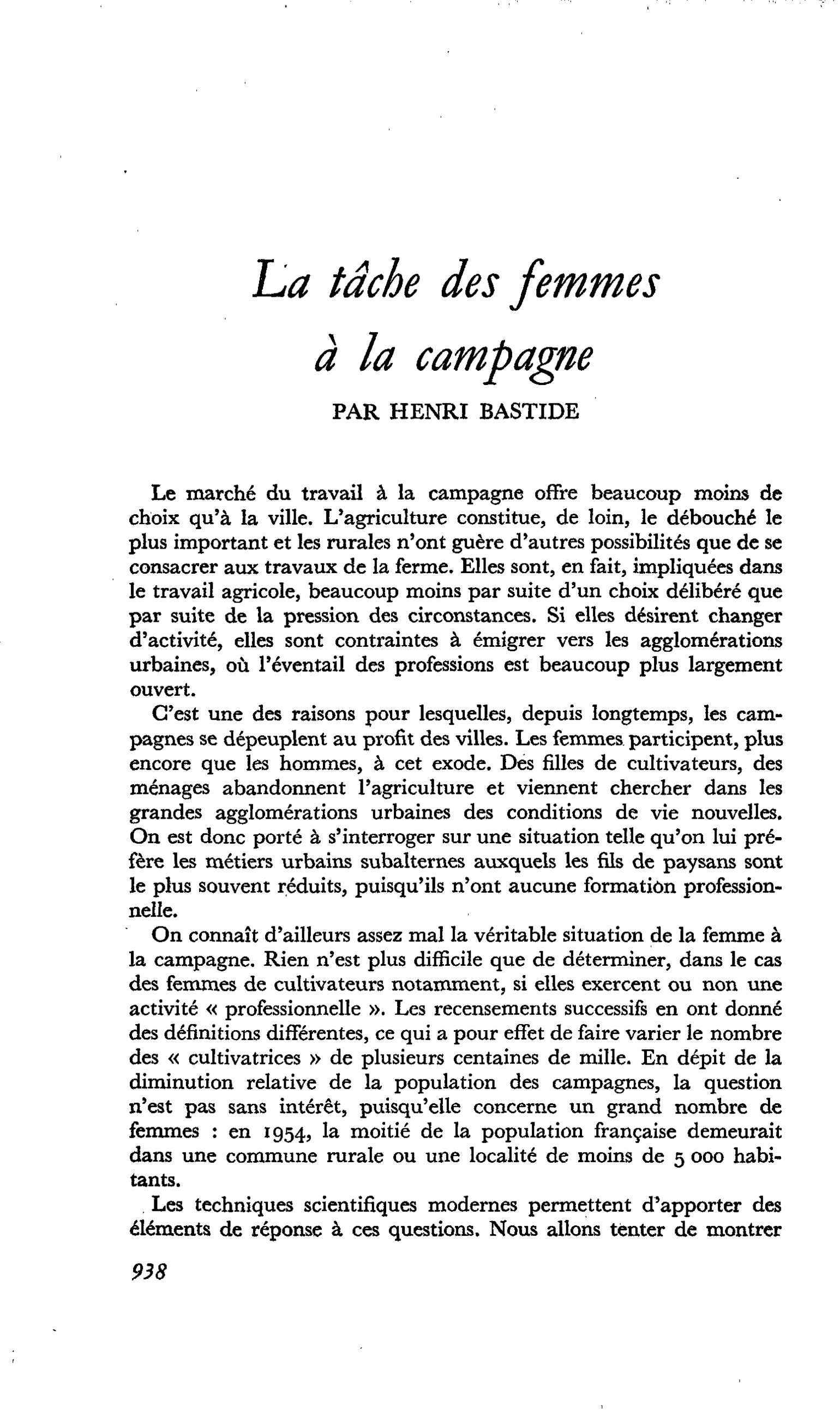 La tâche des femmes à la campagne