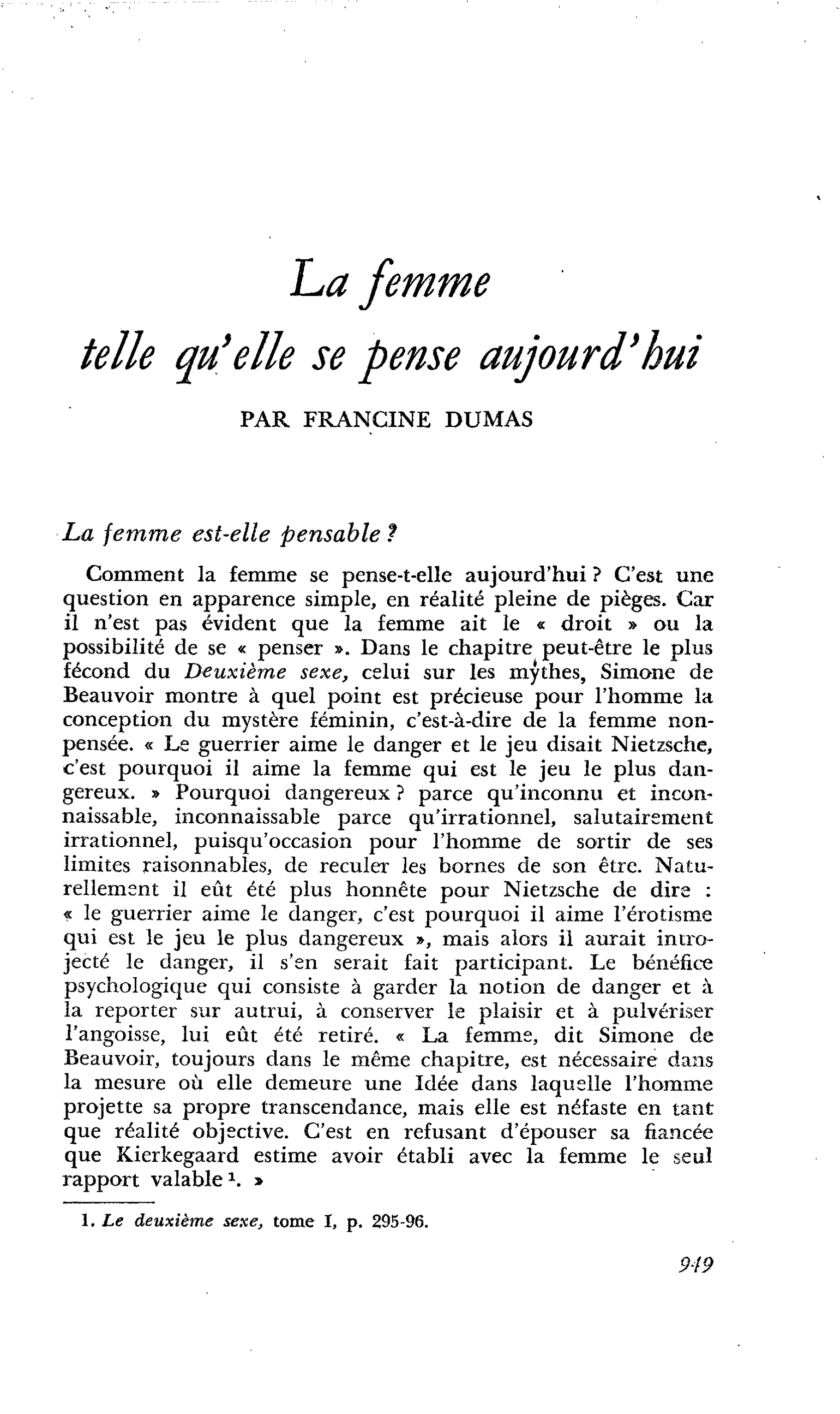 La femme telle qu’elle se pense aujourd’hui