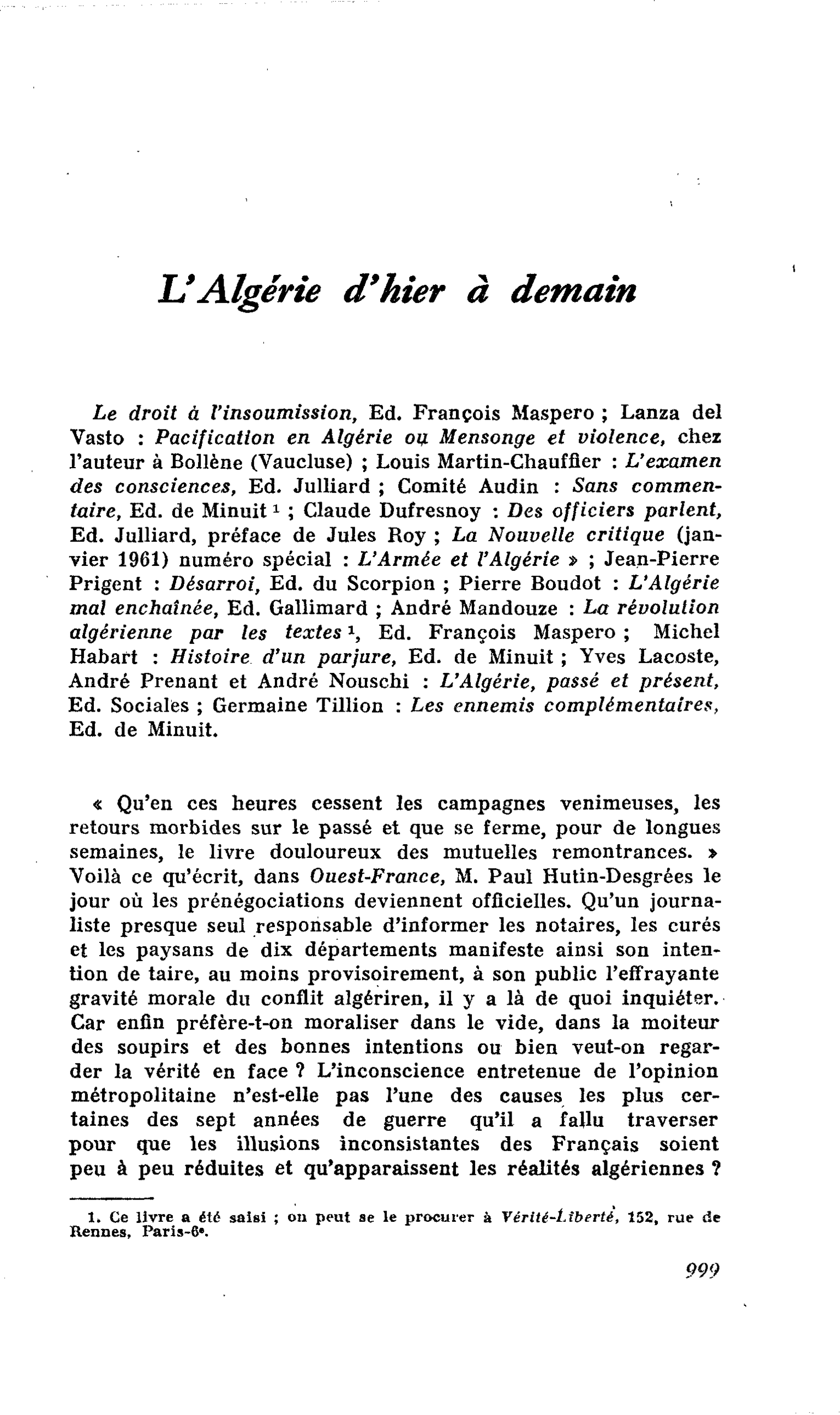 L’Algérie d’hier à demain
