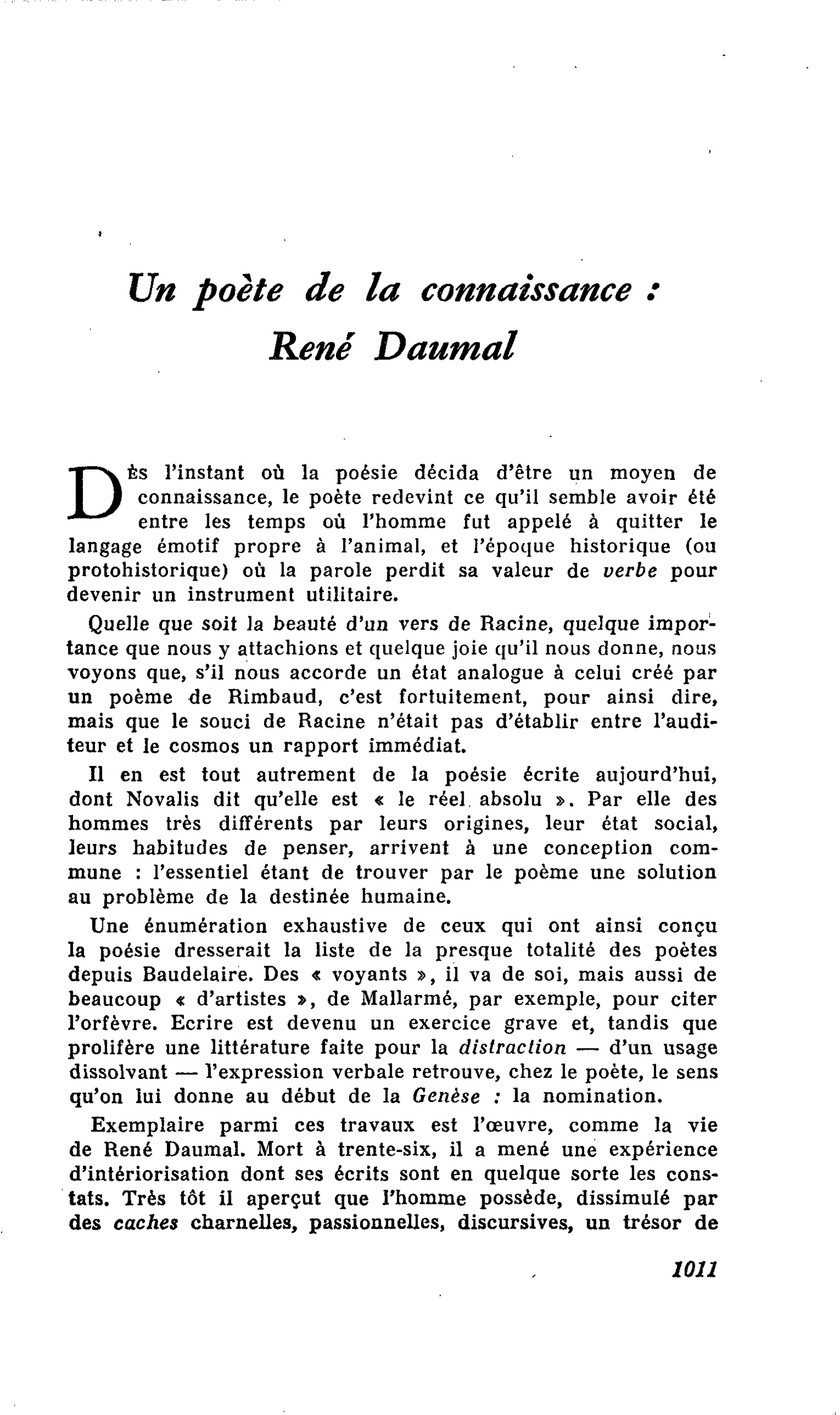 Un poète de la connaissance : René Daumal
