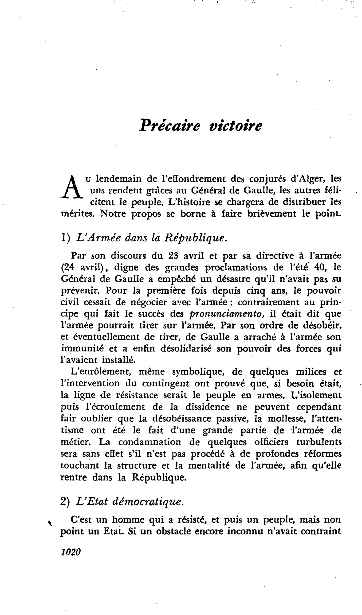 Précaire victoire