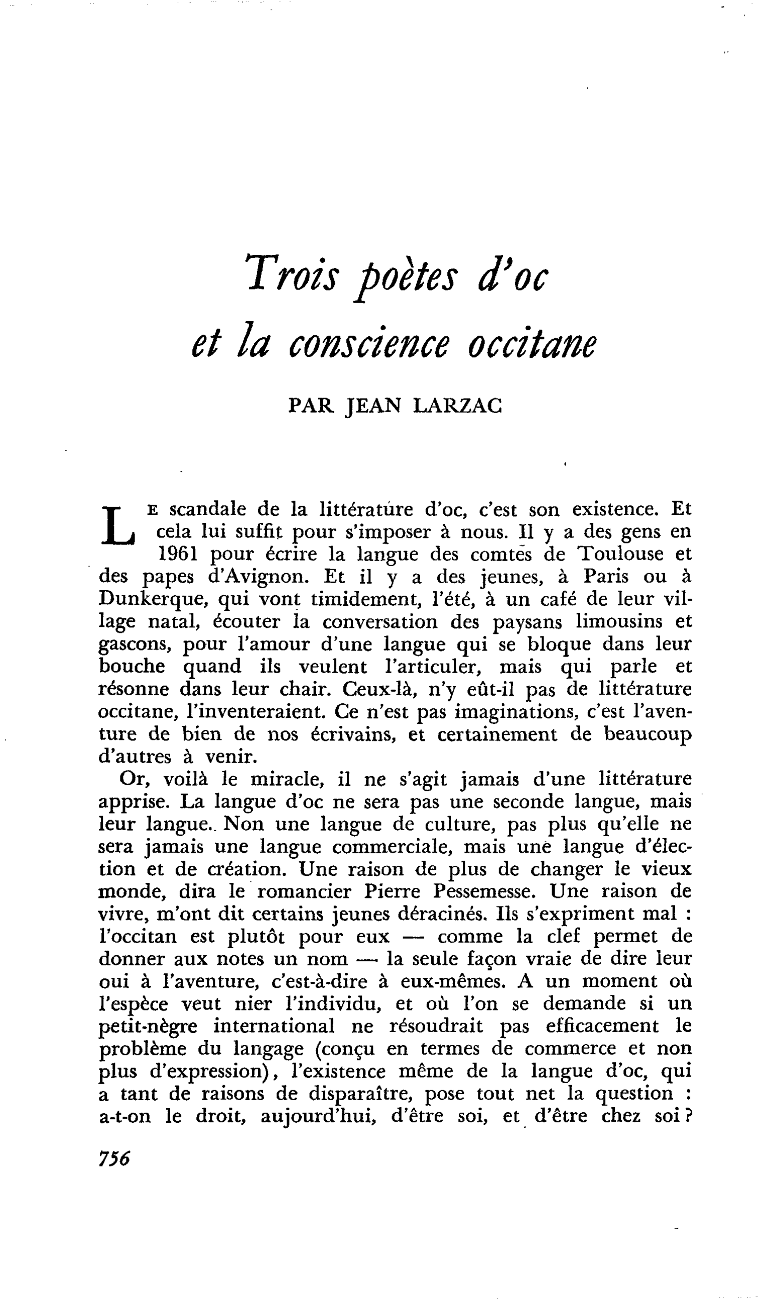 Trois poètes d’oc et la conscience occitane