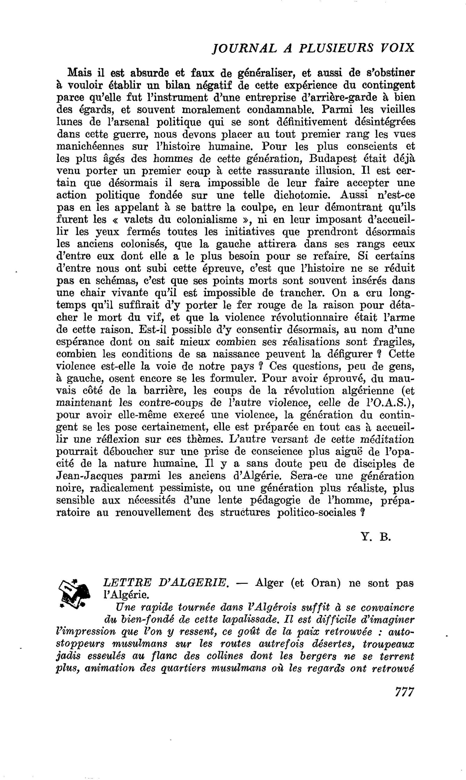 LETTRE D’ALGERIE