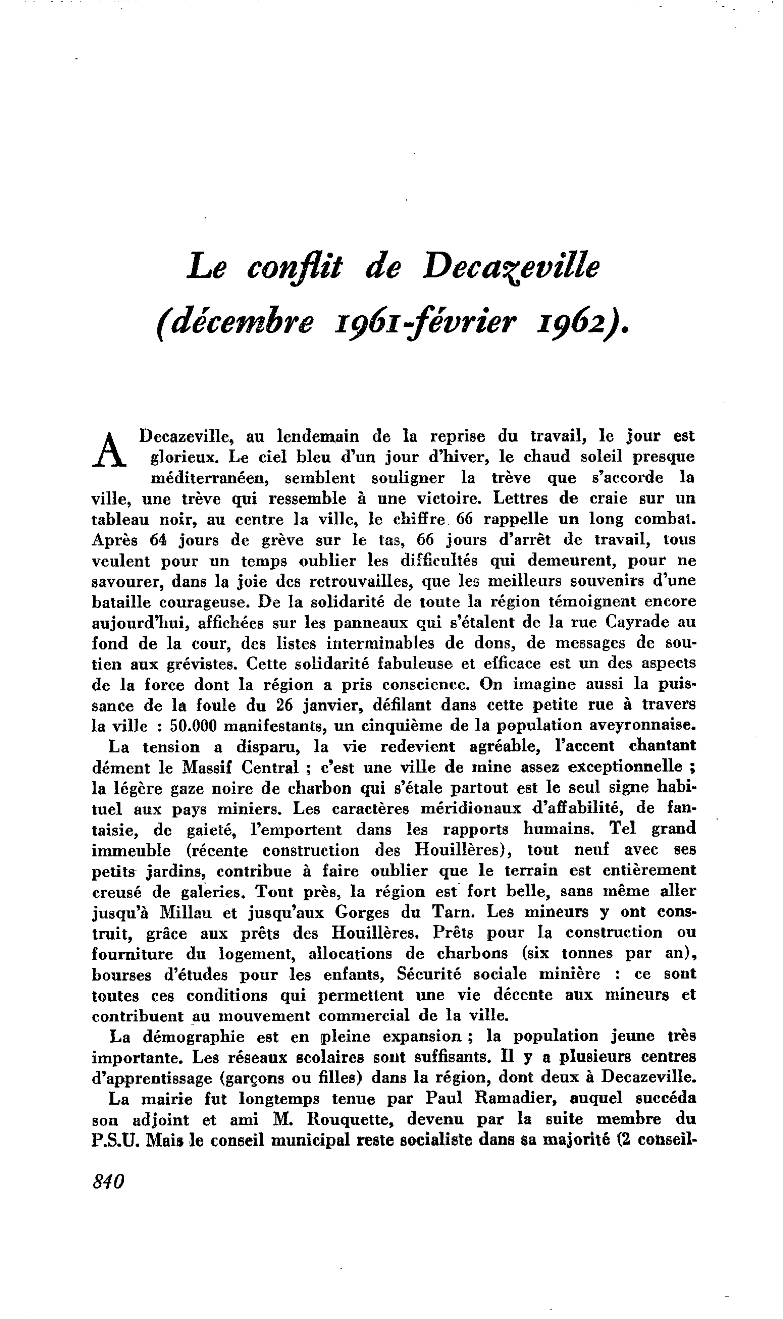 Le conflit de Decazeville (décembre 1961-février 1962)