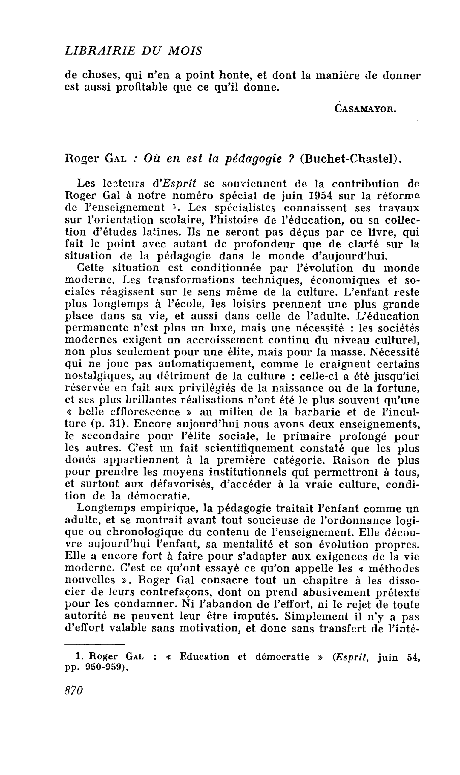 Roger Gal : Où en est la pédagogie ?
