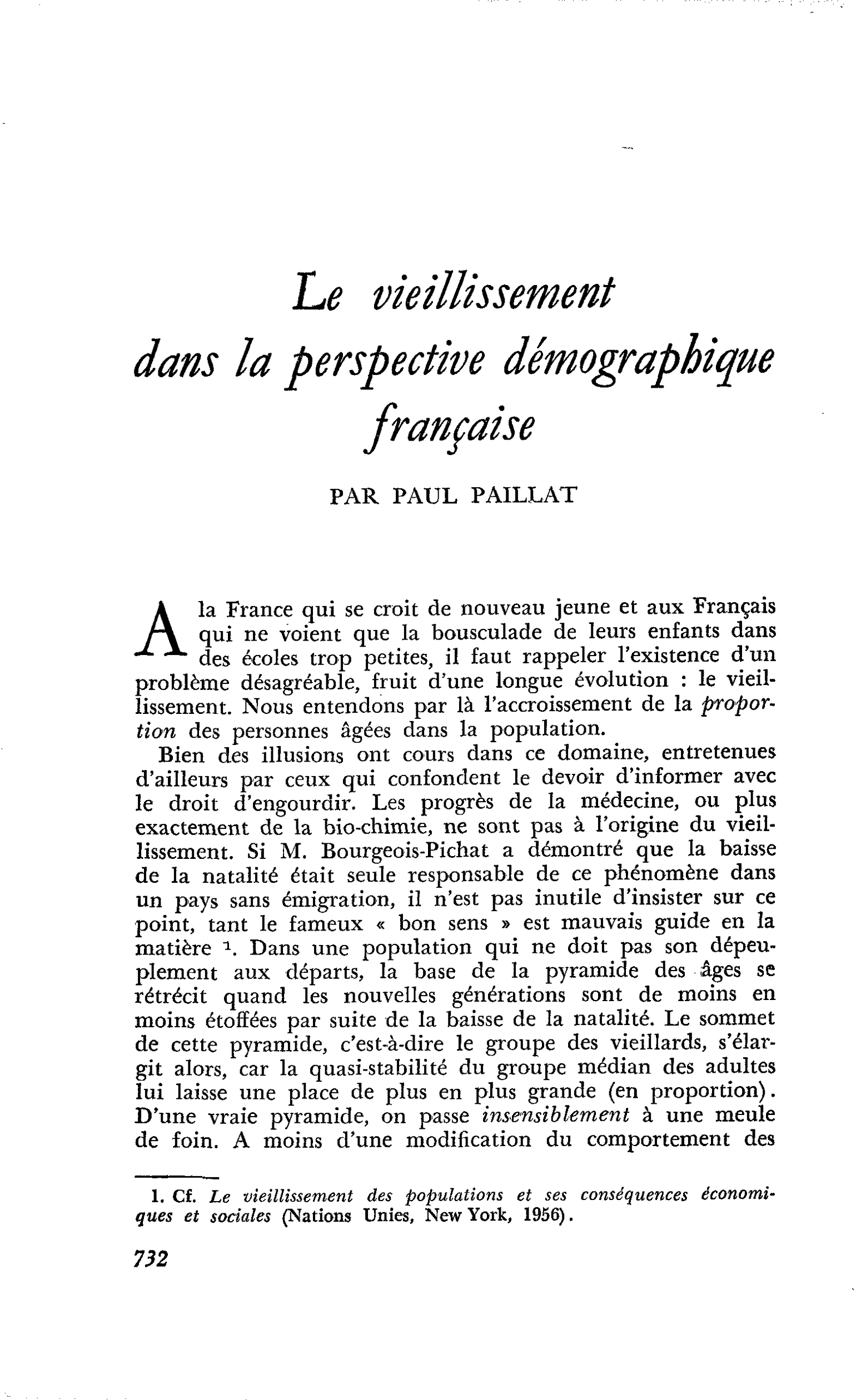 Le vieillissement dans la perspective démographique française