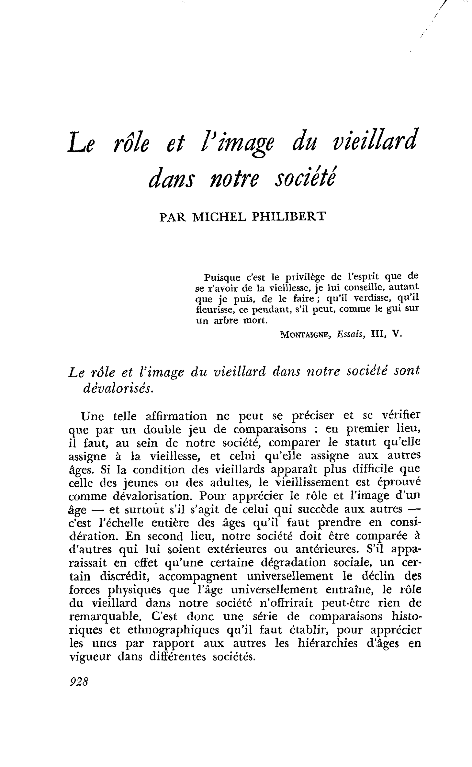 Le rôle et l’image du vieillard dans notre société