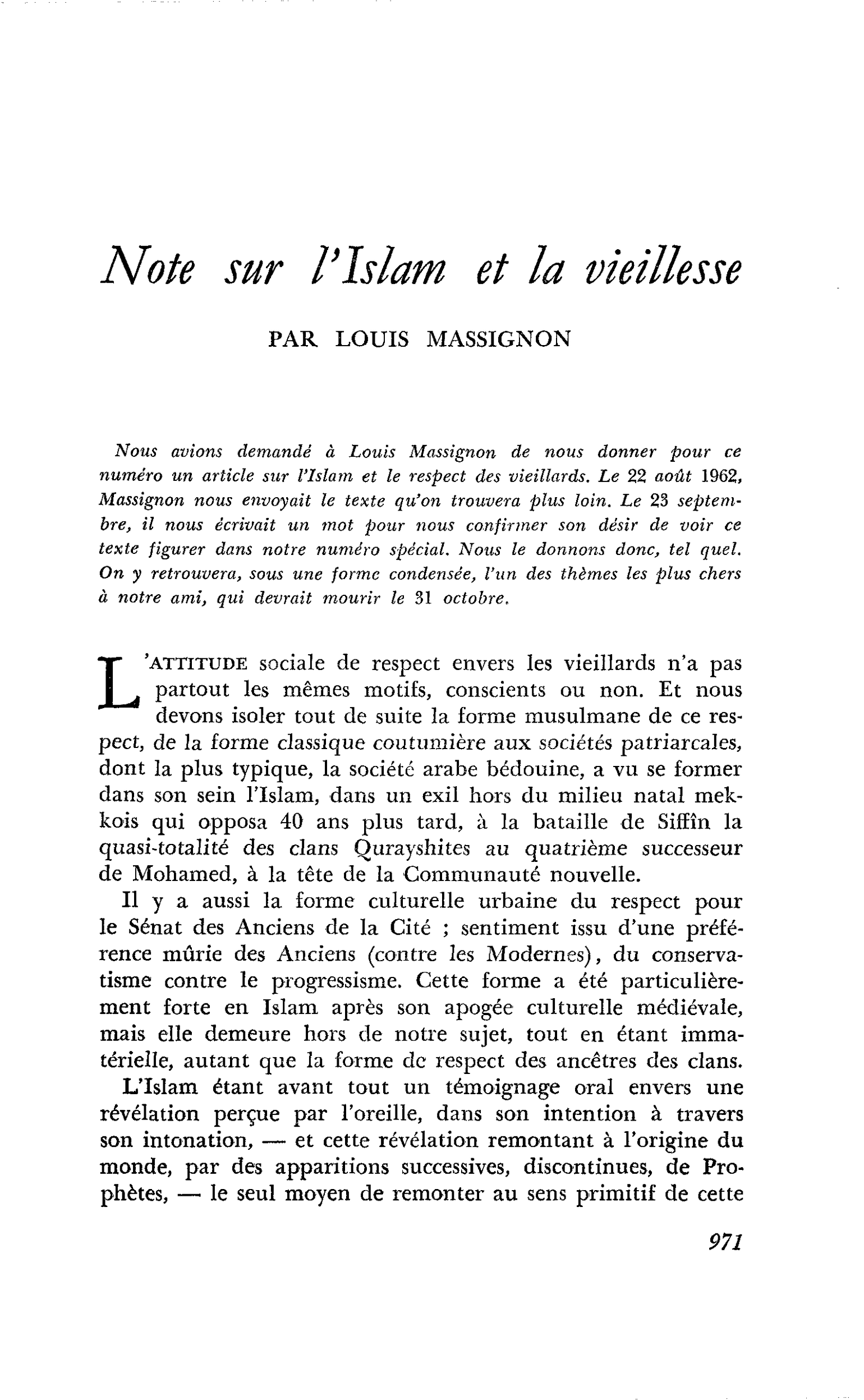 Note sur l’Islam et la vieillesse