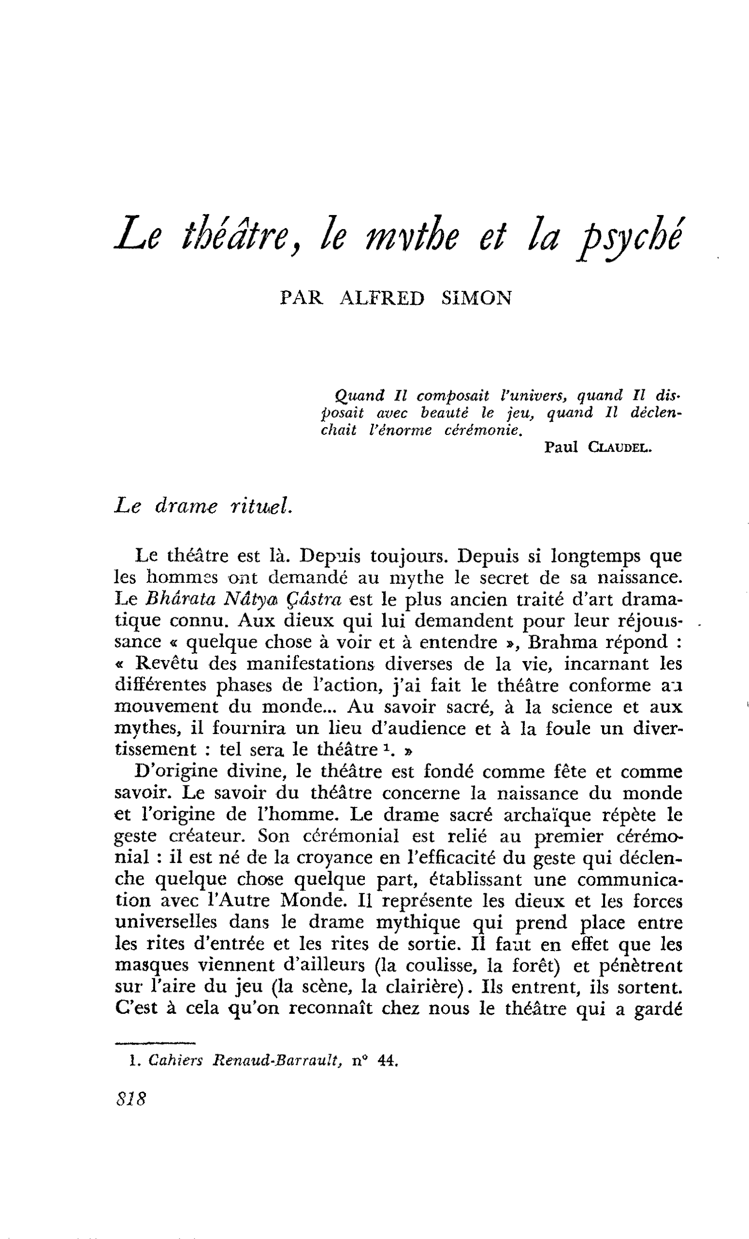 Le théâtre, le mythe et la psyché