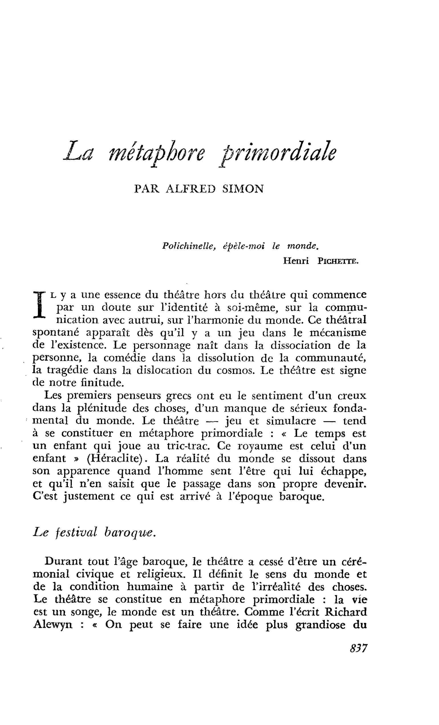 La métaphore primordiale