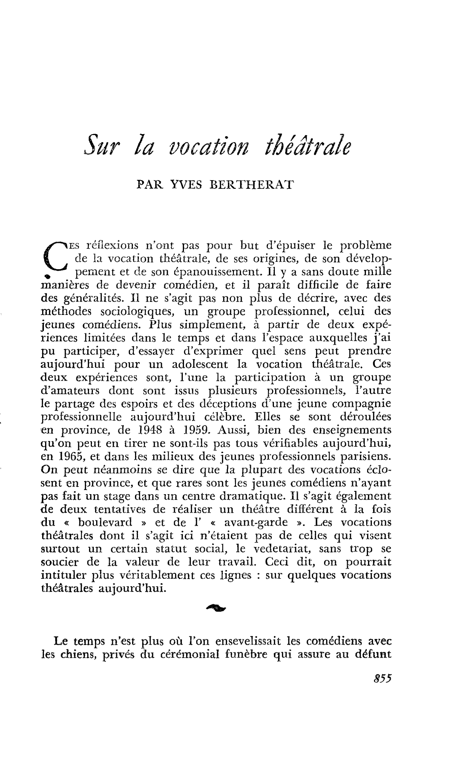 Sur la vocation théâtrale