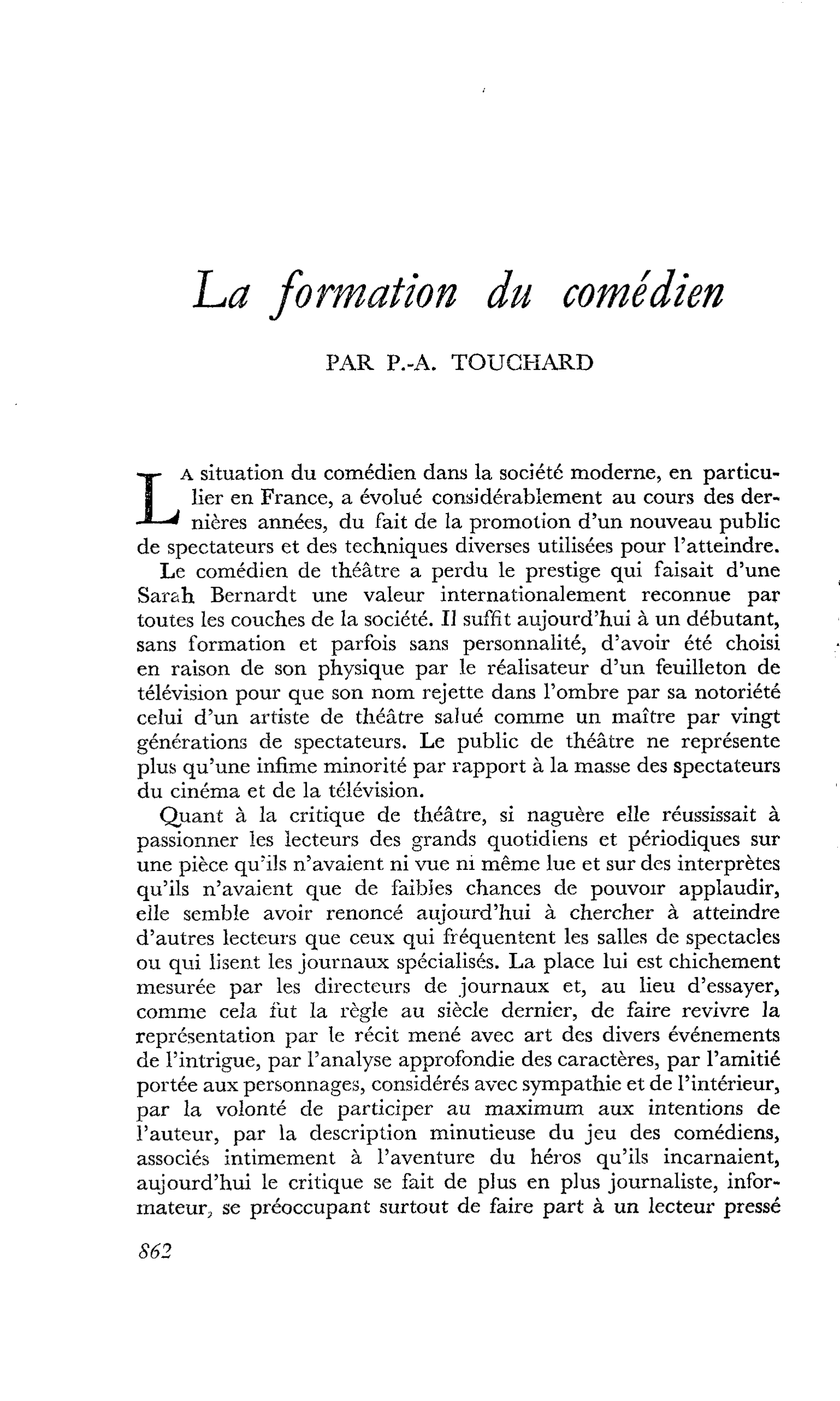 La formation du comédien