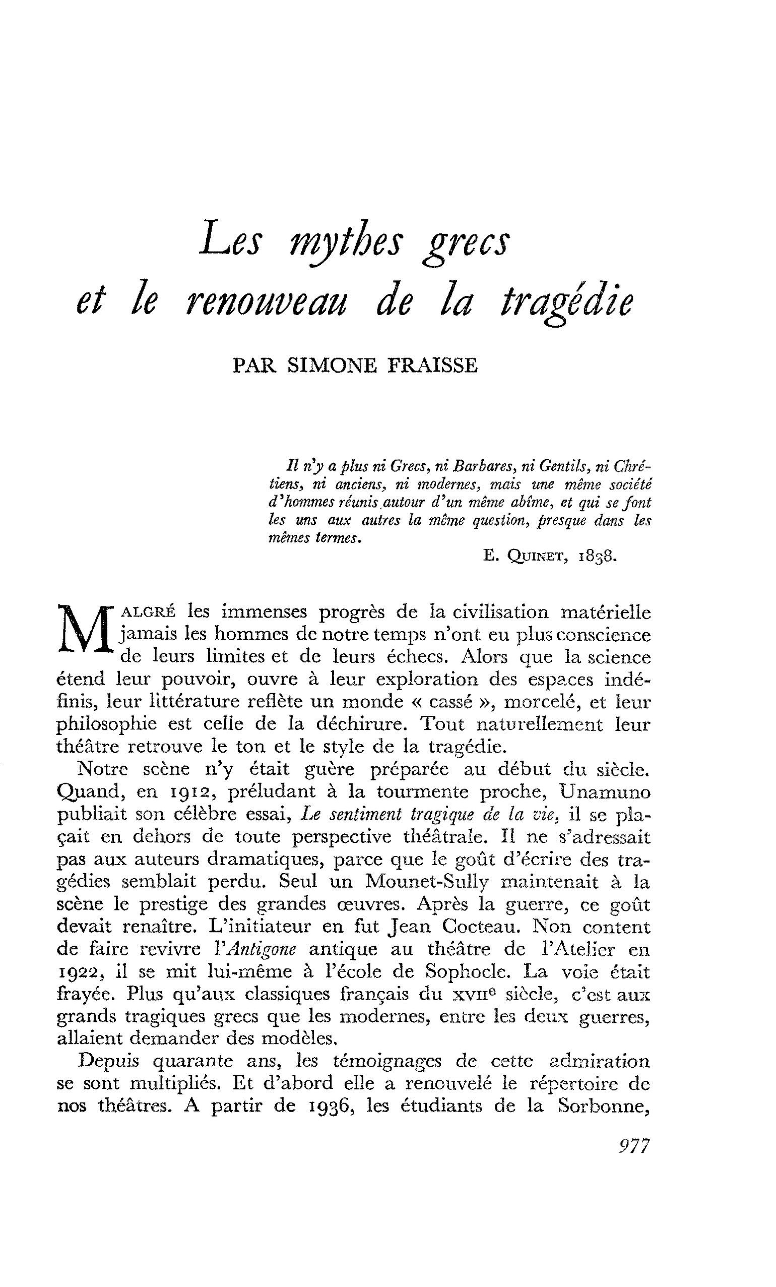 Les mythes grecs et le renouveau de la tragédie