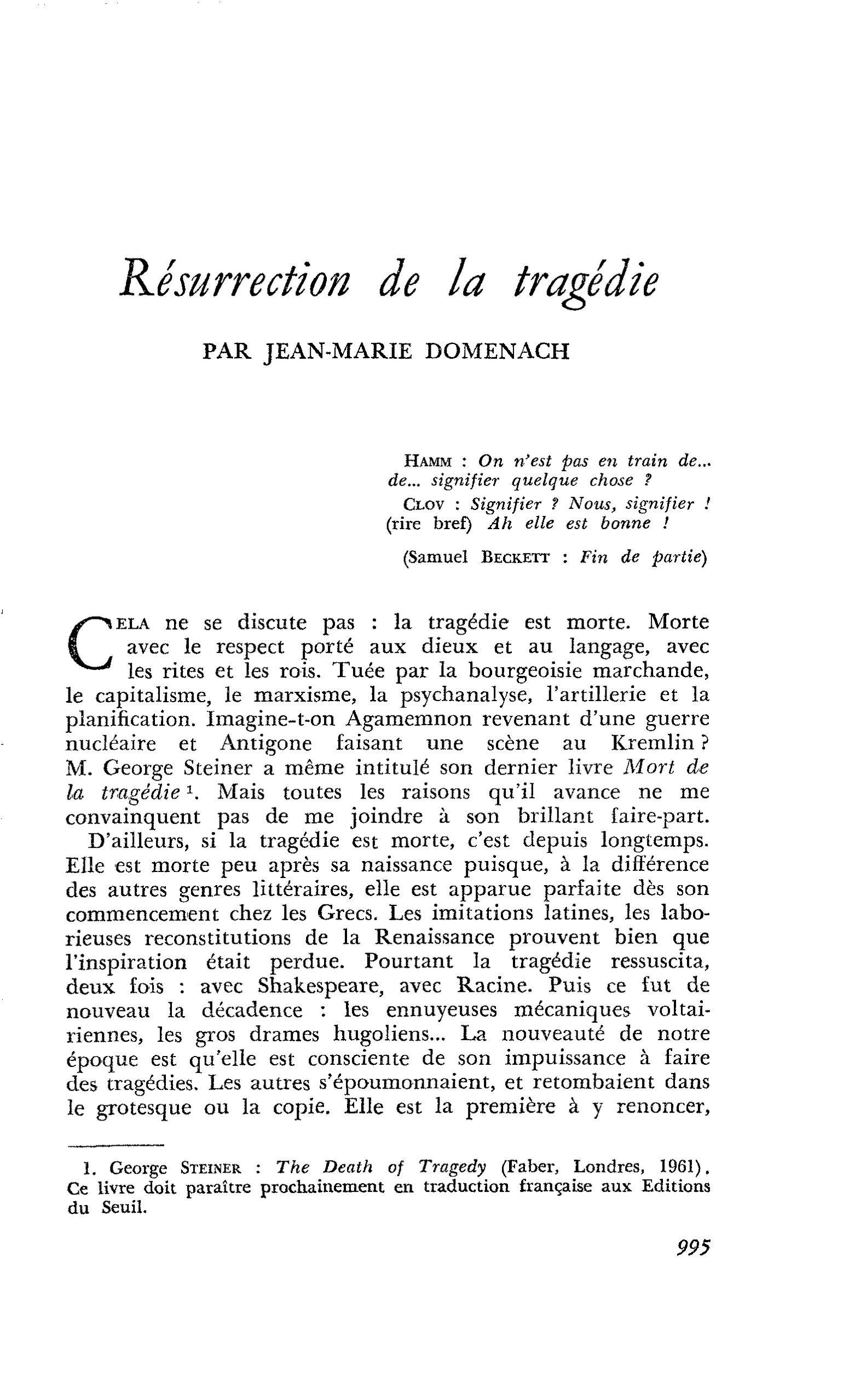 Résurrection de la tragédie